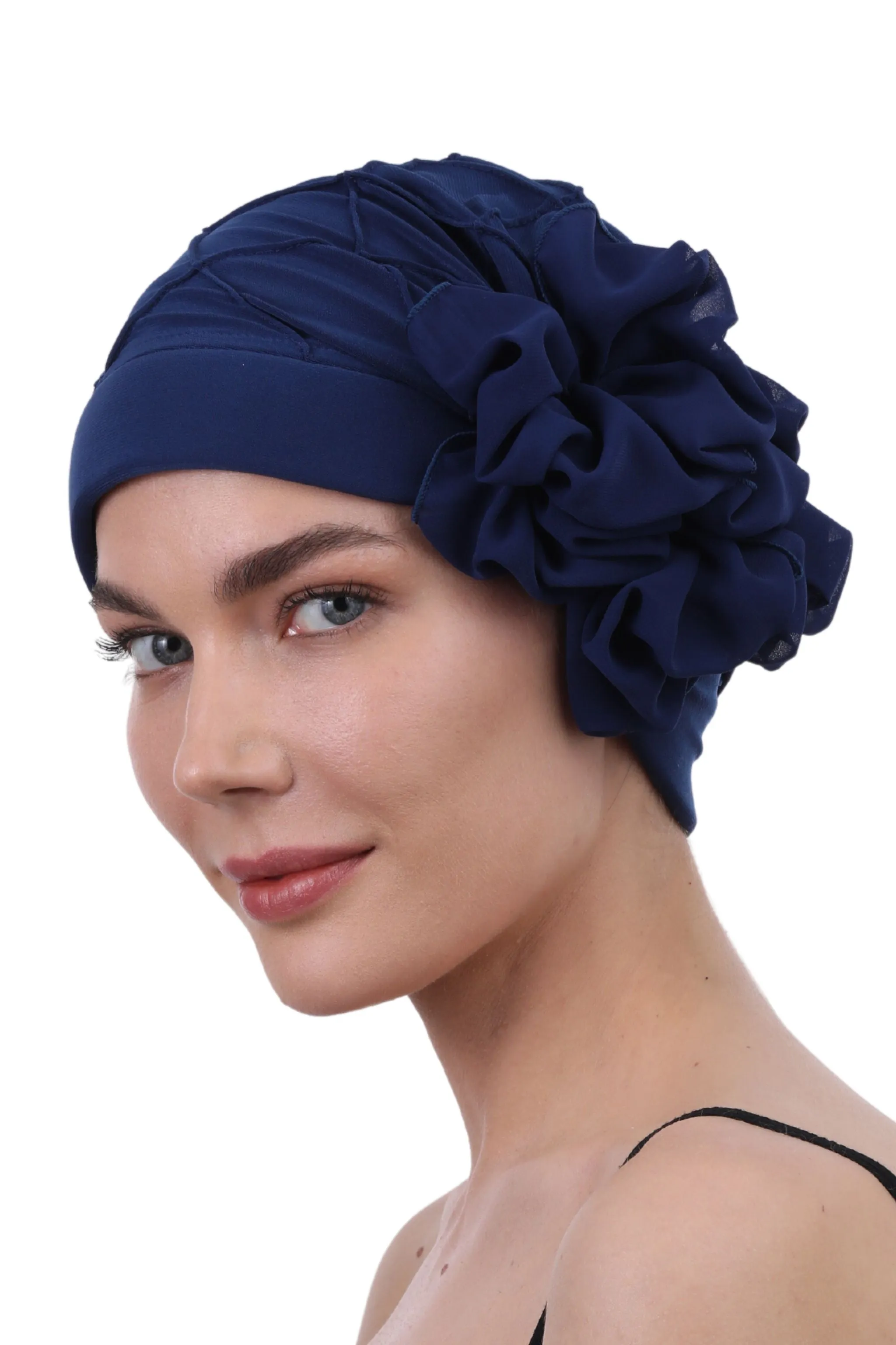 Diamond Patterned Hat with Georgette Flower