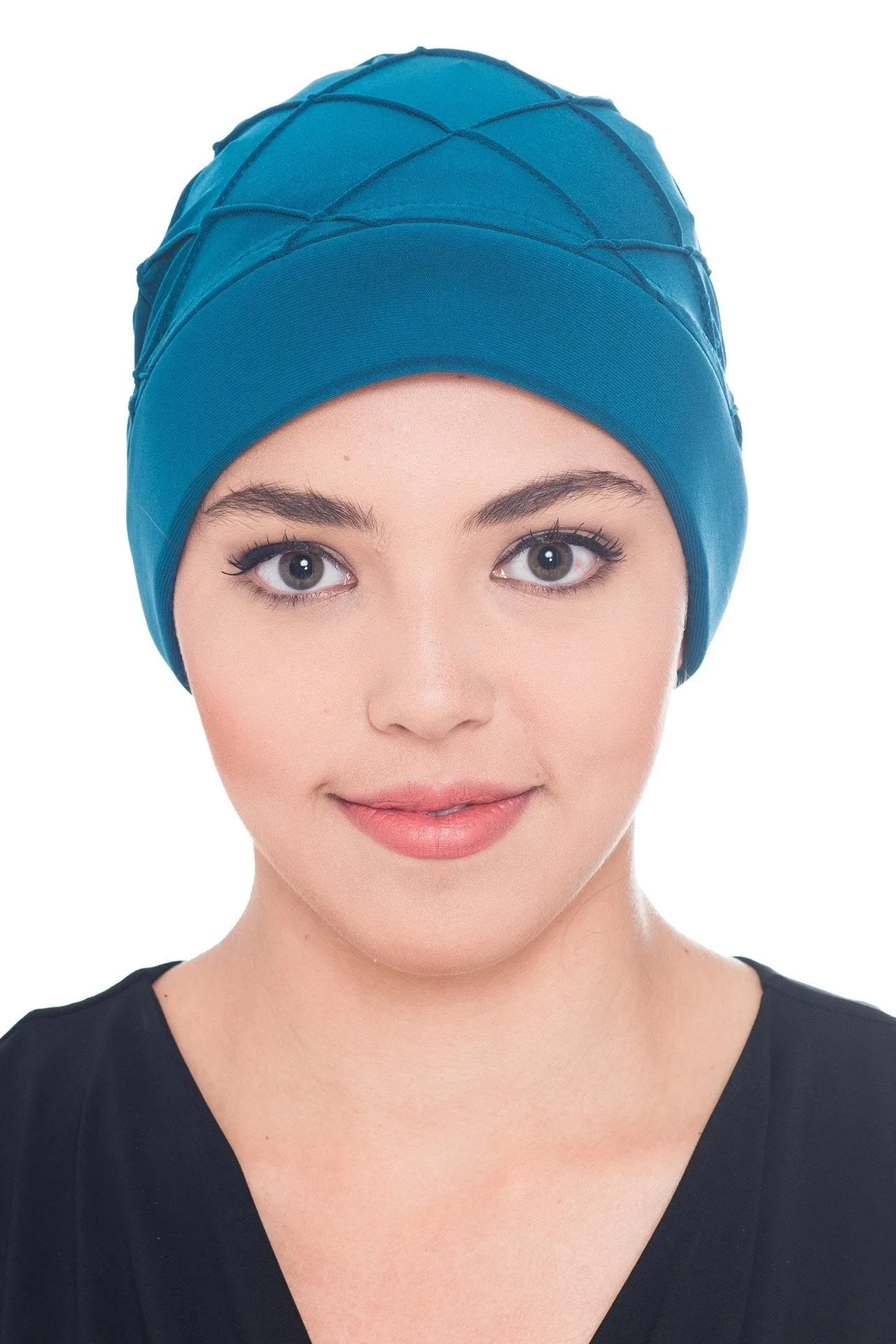 Diamond Patterned Hat with Georgette Flower