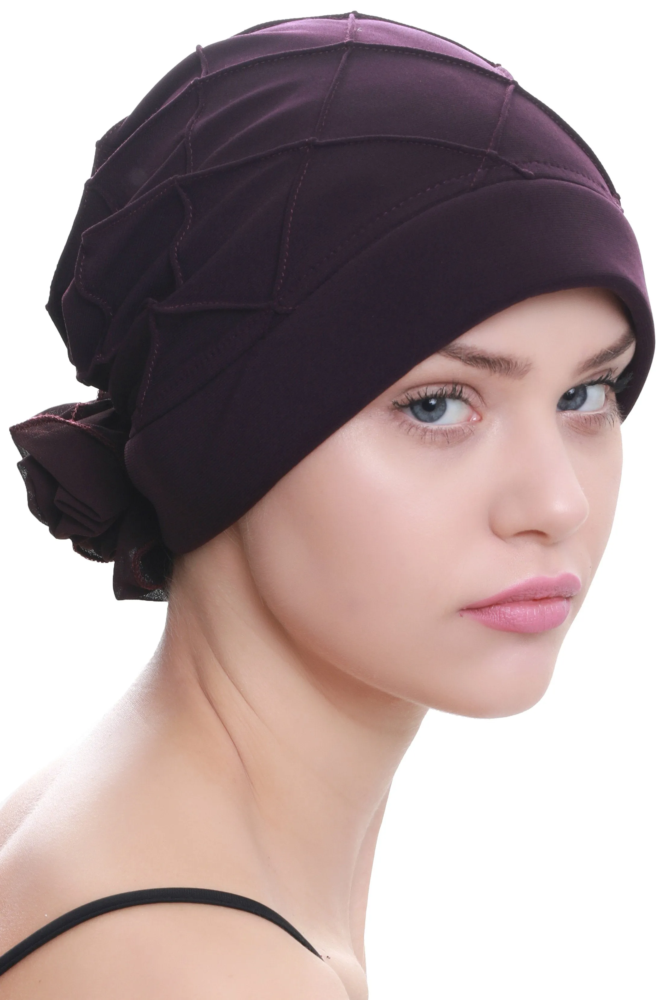 Diamond Patterned Hat with Georgette Flower