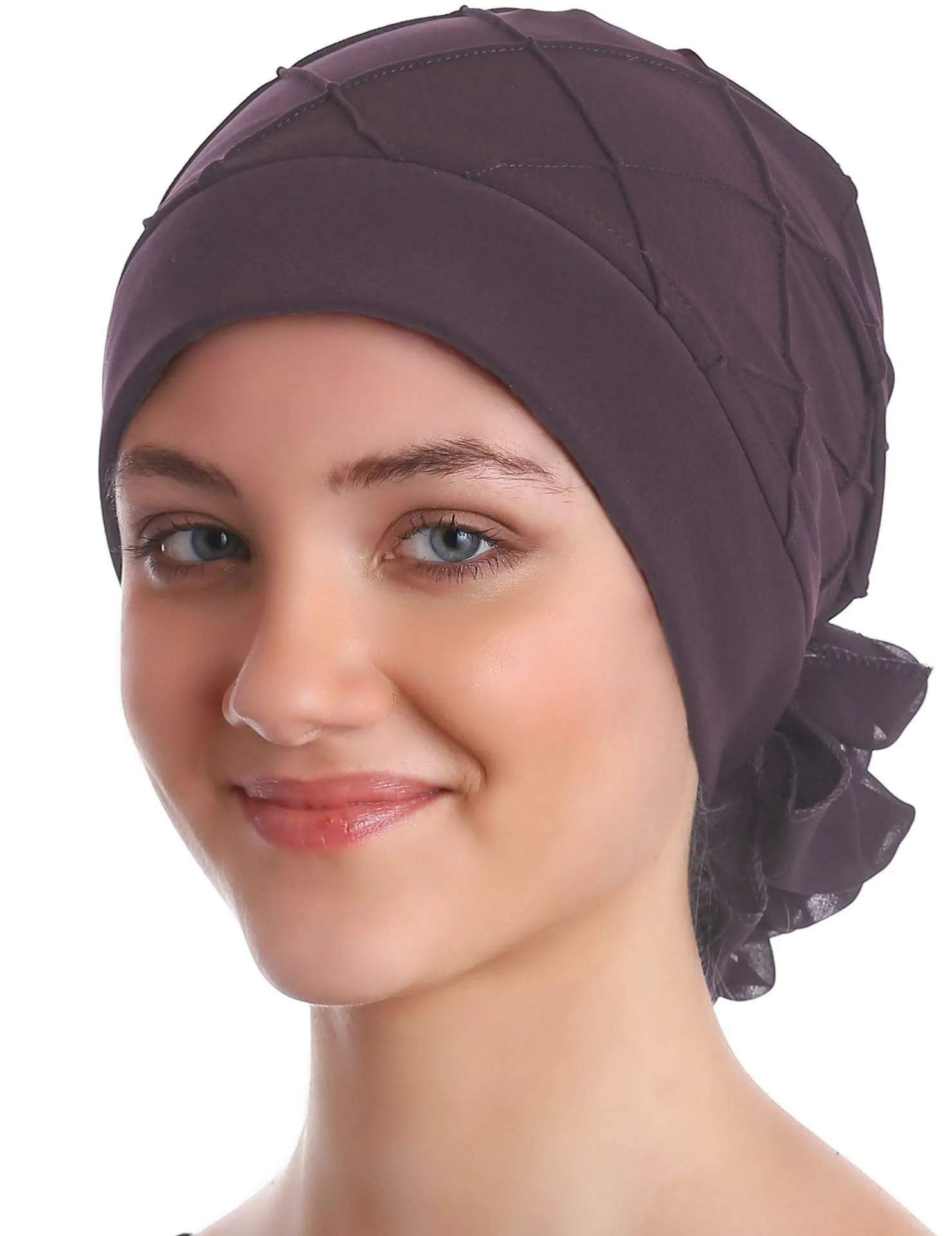 Diamond Patterned Hat with Georgette Flower