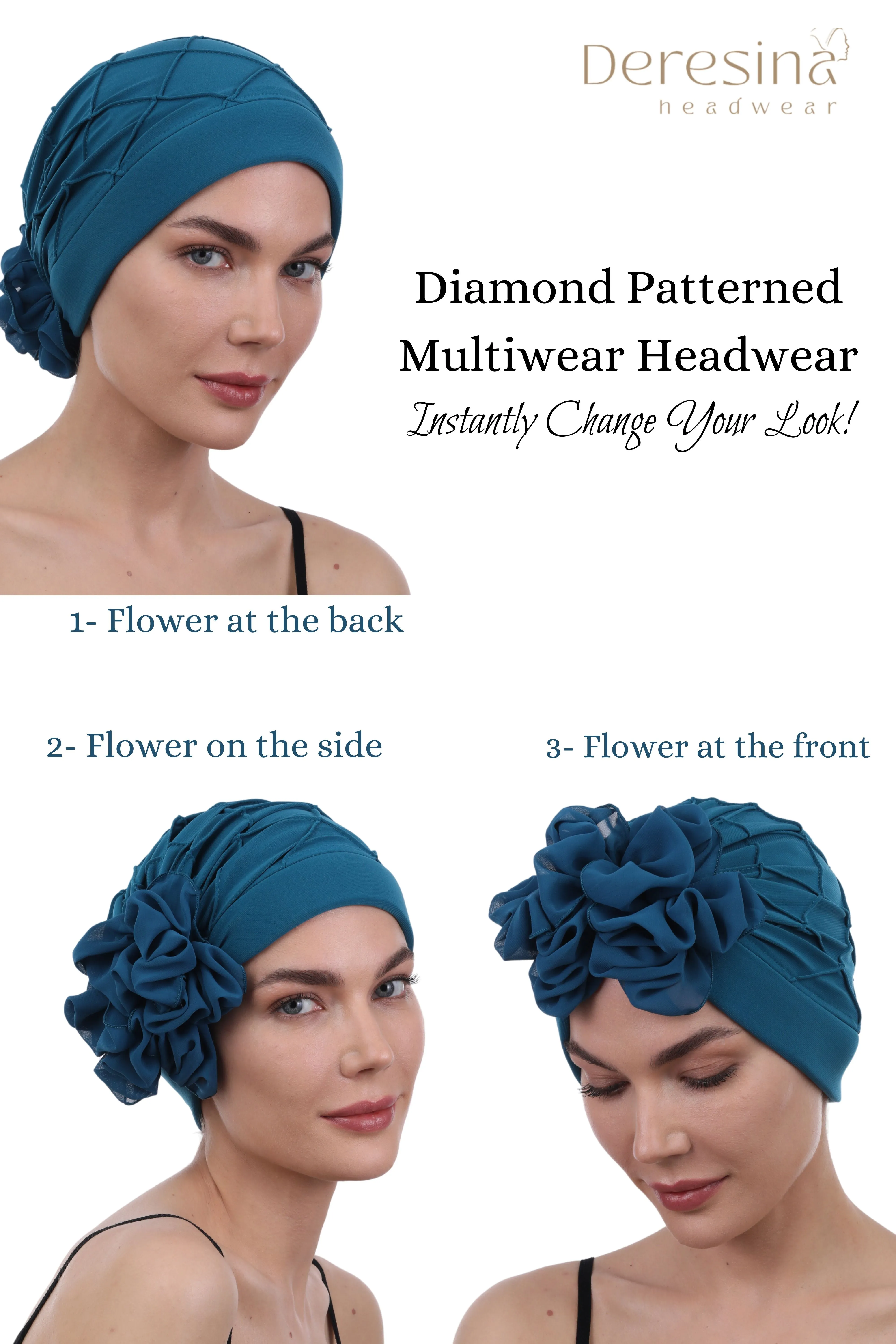Diamond Patterned Hat with Georgette Flower