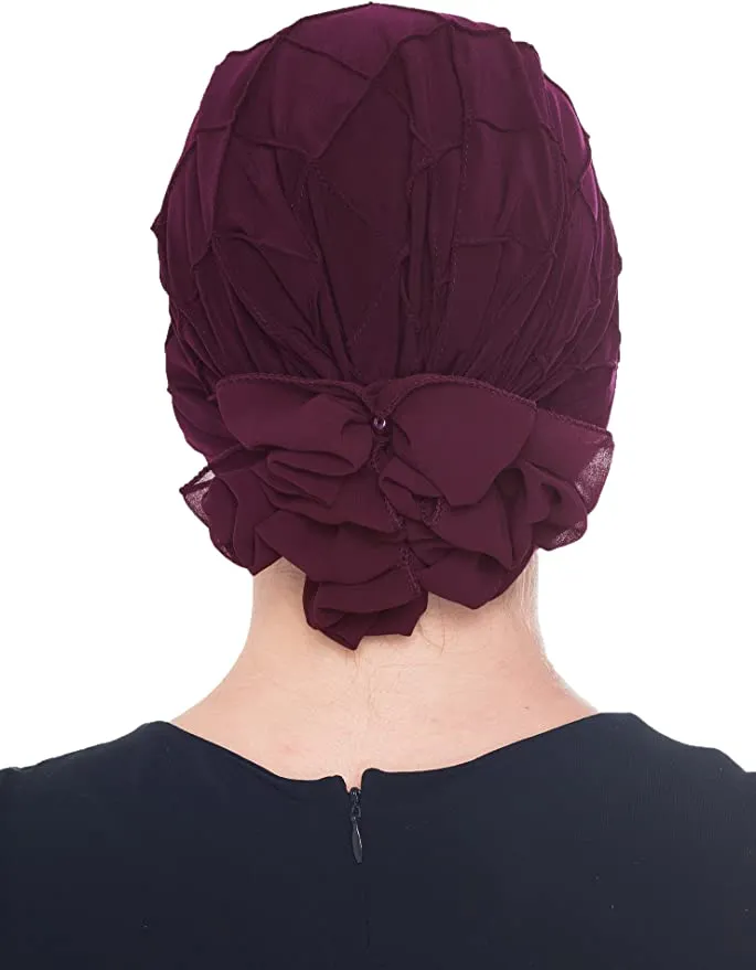 Diamond Patterned Hat with Georgette Flower