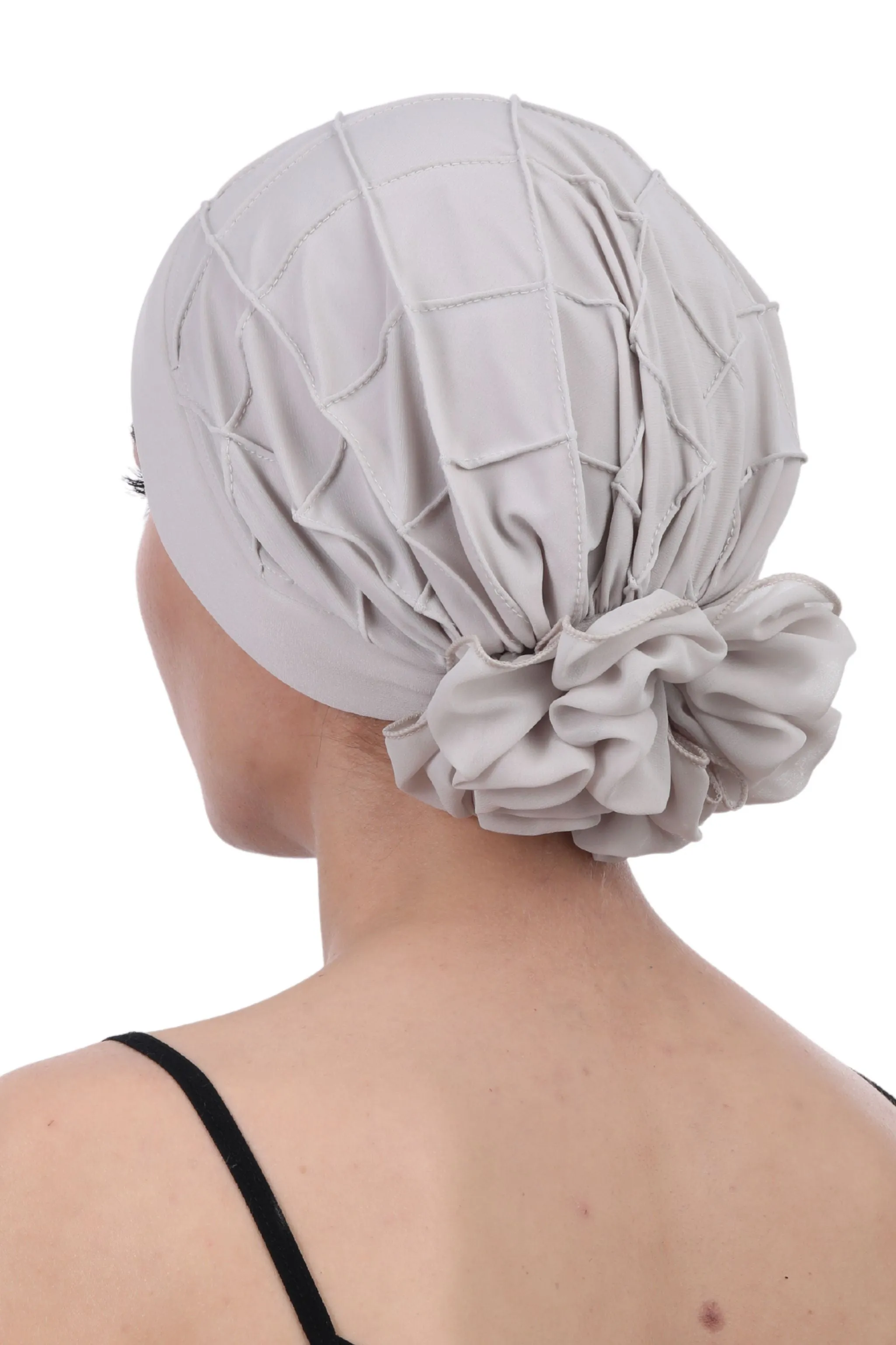 Diamond Patterned Hat with Georgette Flower