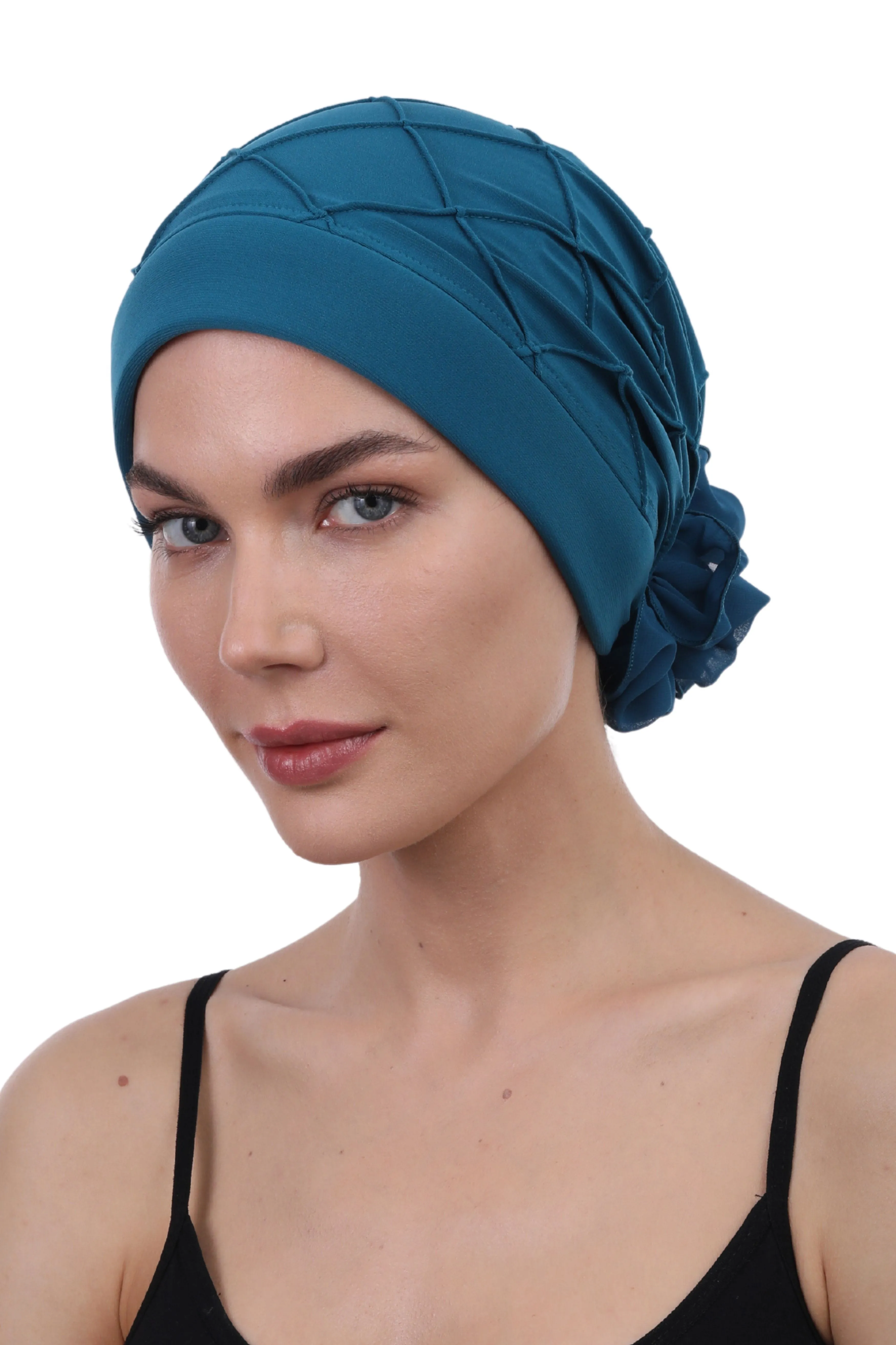 Diamond Patterned Hat with Georgette Flower