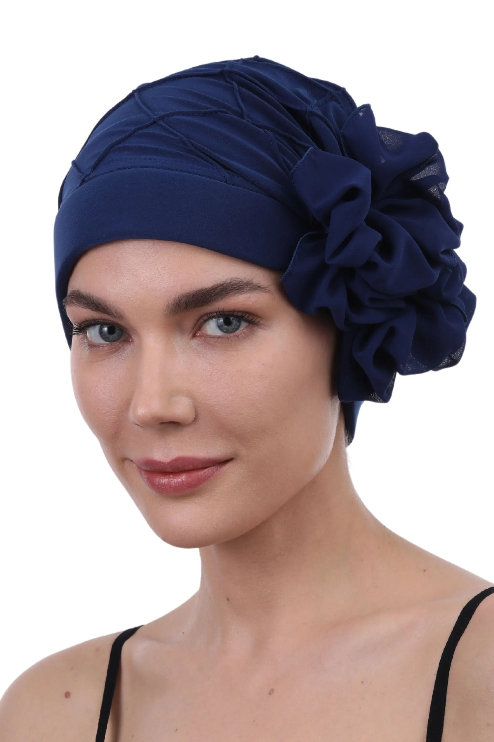 Diamond Patterned Hat with Georgette Flower