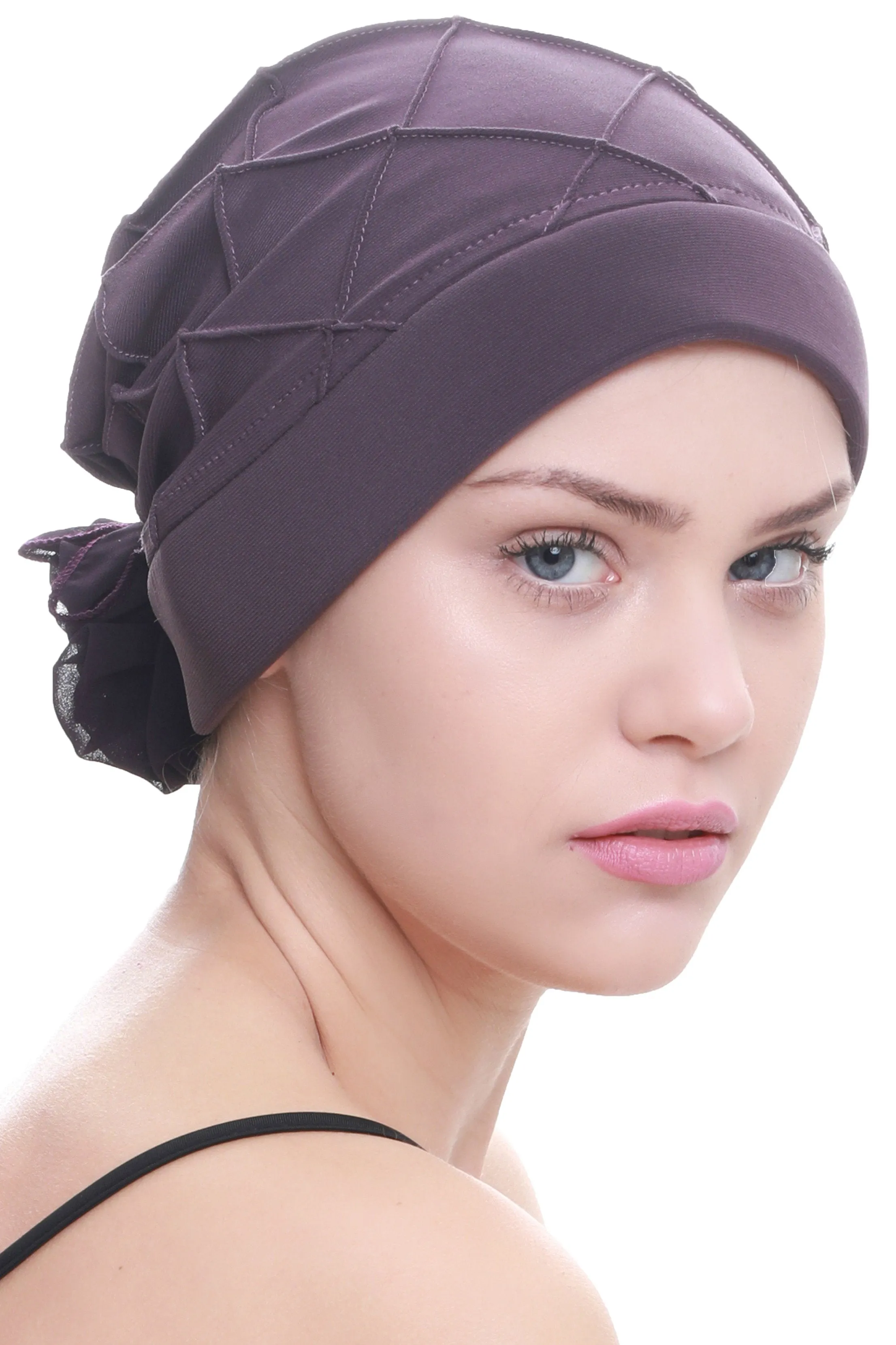 Diamond Patterned Hat with Georgette Flower