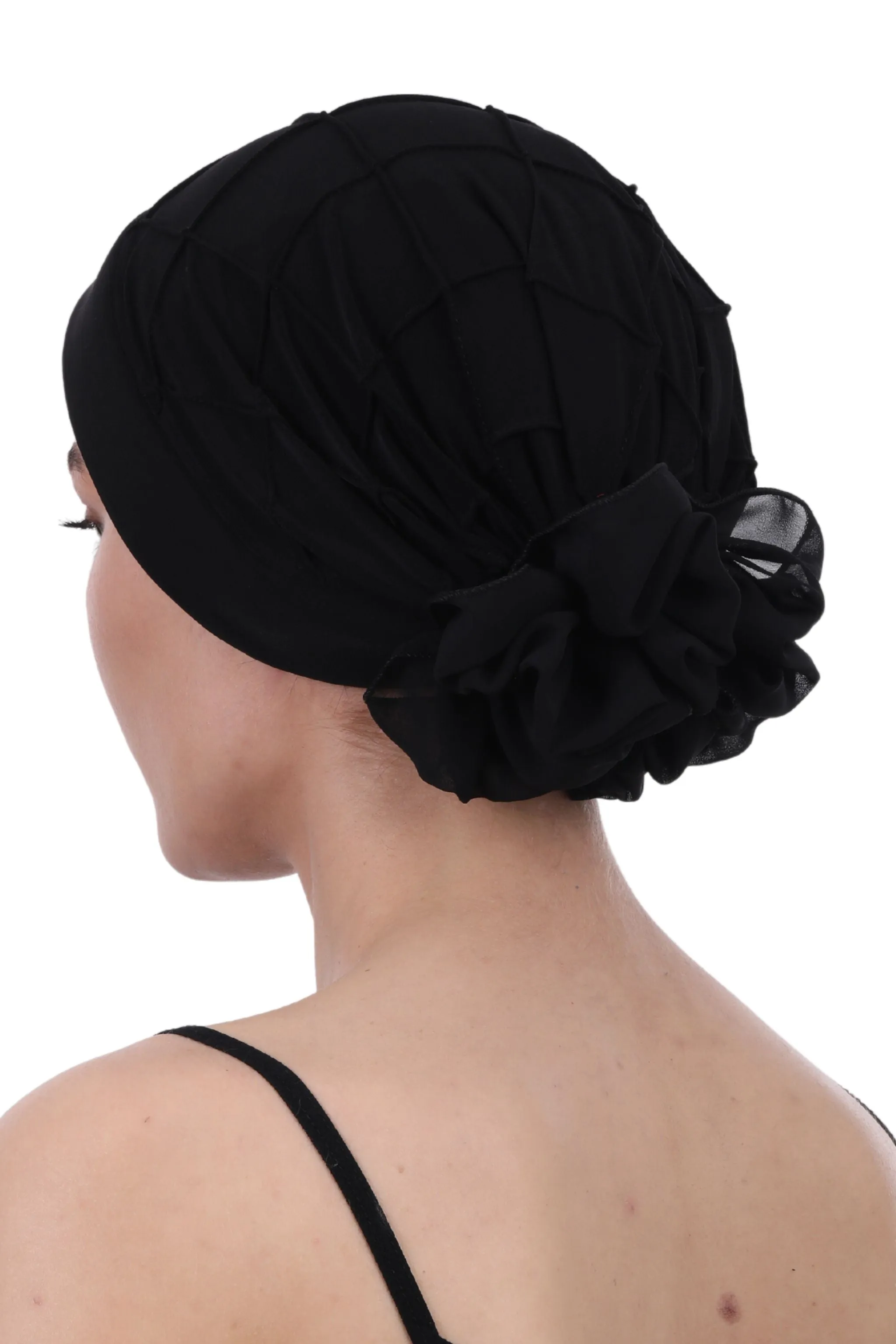 Diamond Patterned Hat with Georgette Flower
