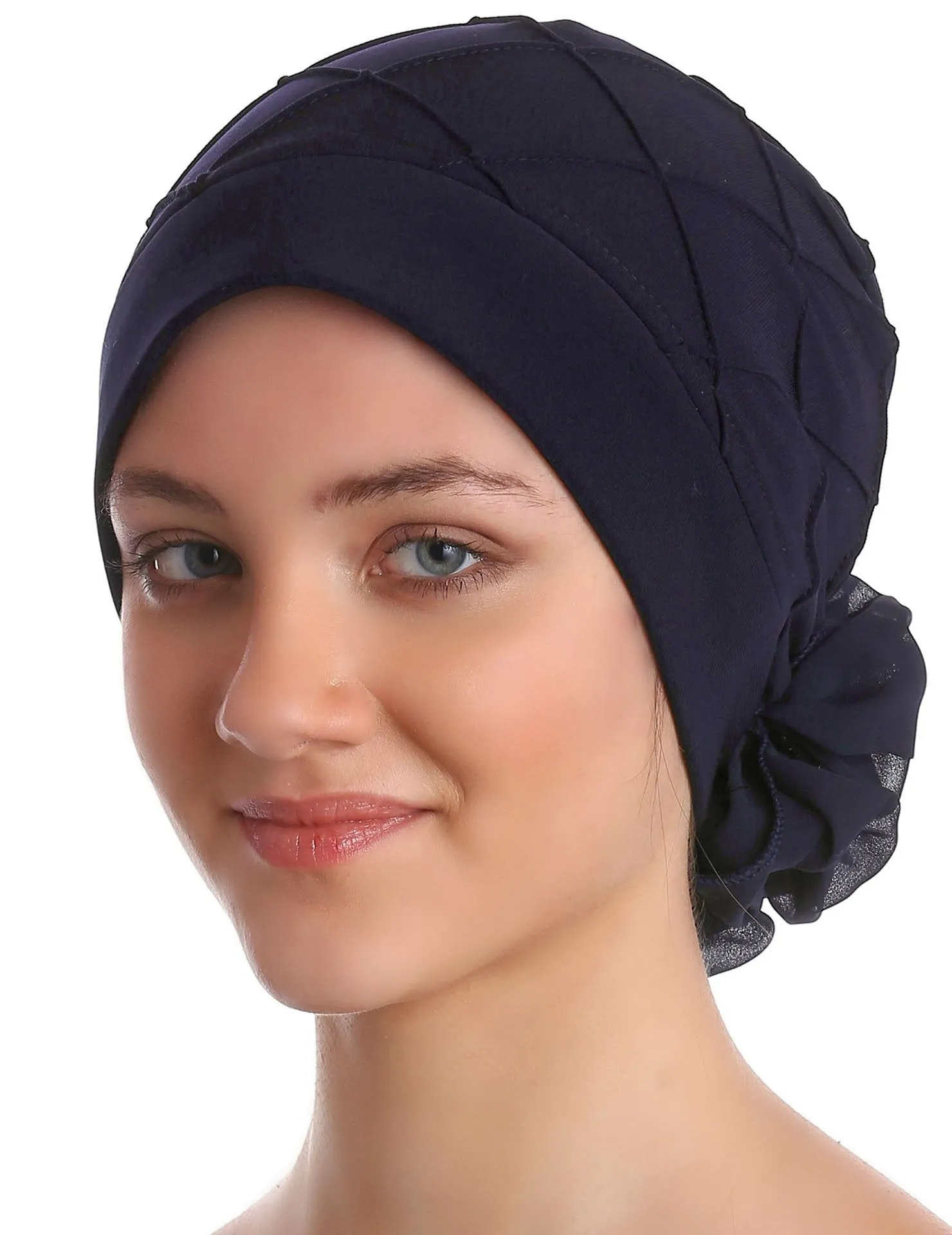 Diamond Patterned Hat with Georgette Flower