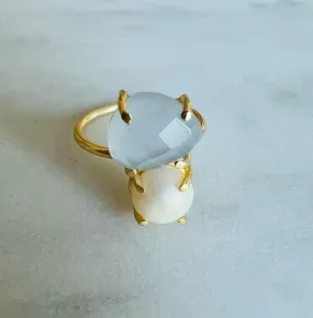 double decker : brass, amythest and Pearl ring