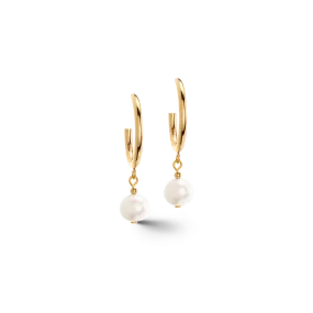 Earrings Creole Freshwater Pearls & Chunky Chain Navette Multiwear white-gold
