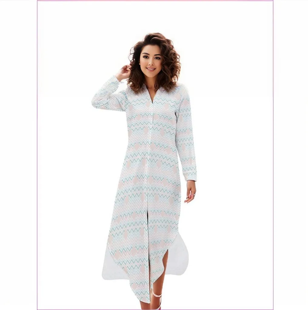 Easy Days Button Neck Long Sleeve Shirt Dress