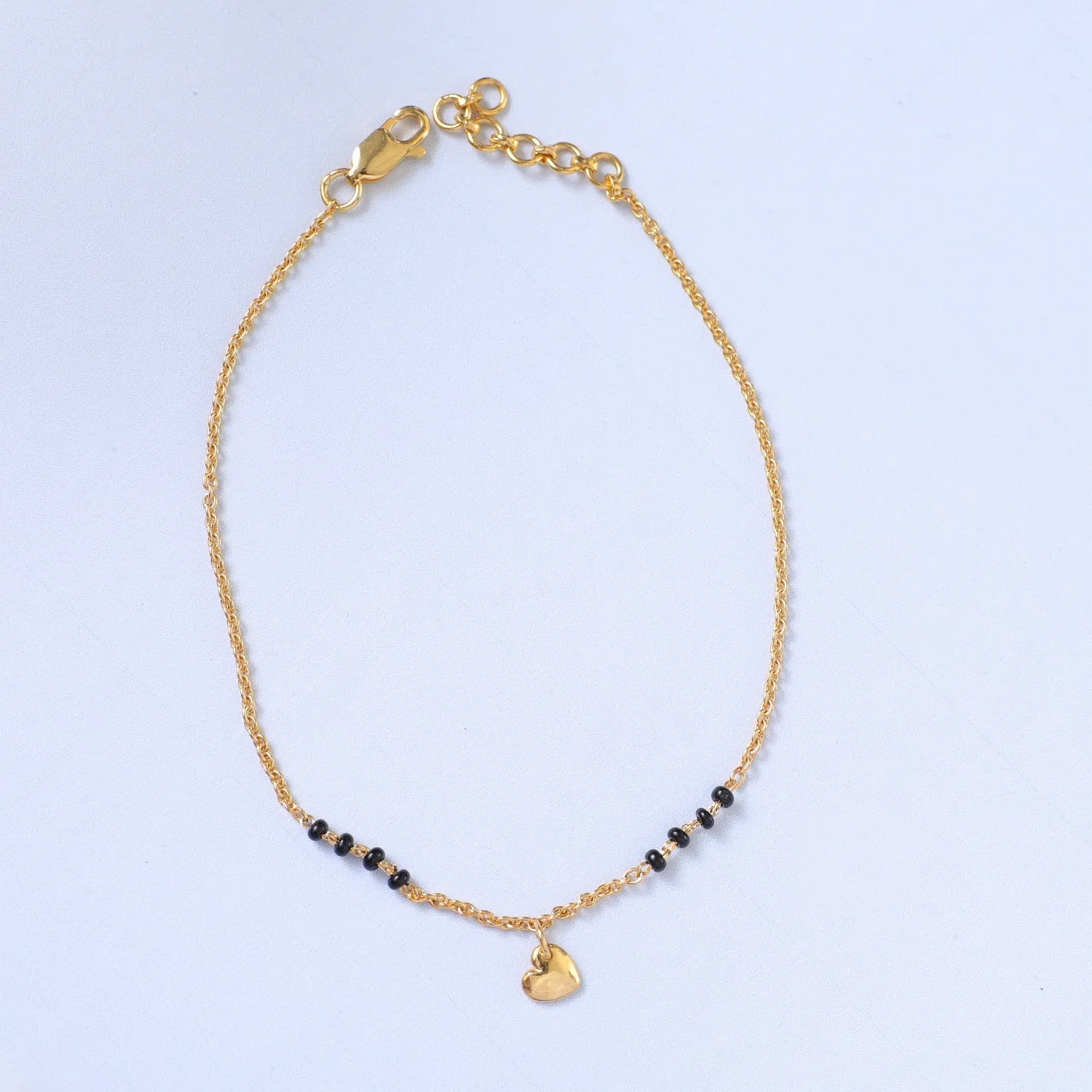 Elegant Heart Silver Black Bead Bracelet