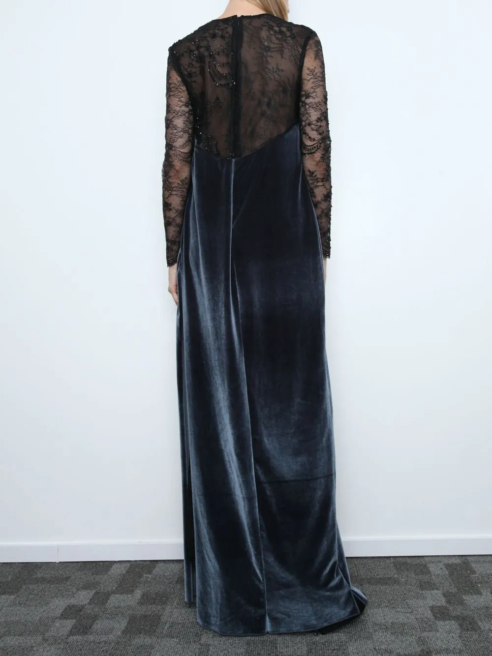 Embellished Lace And Velvet Gown