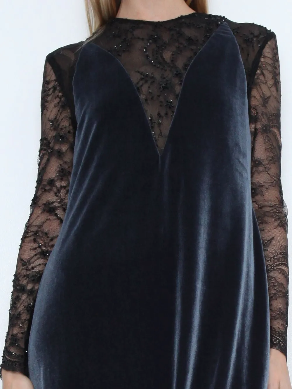 Embellished Lace And Velvet Gown