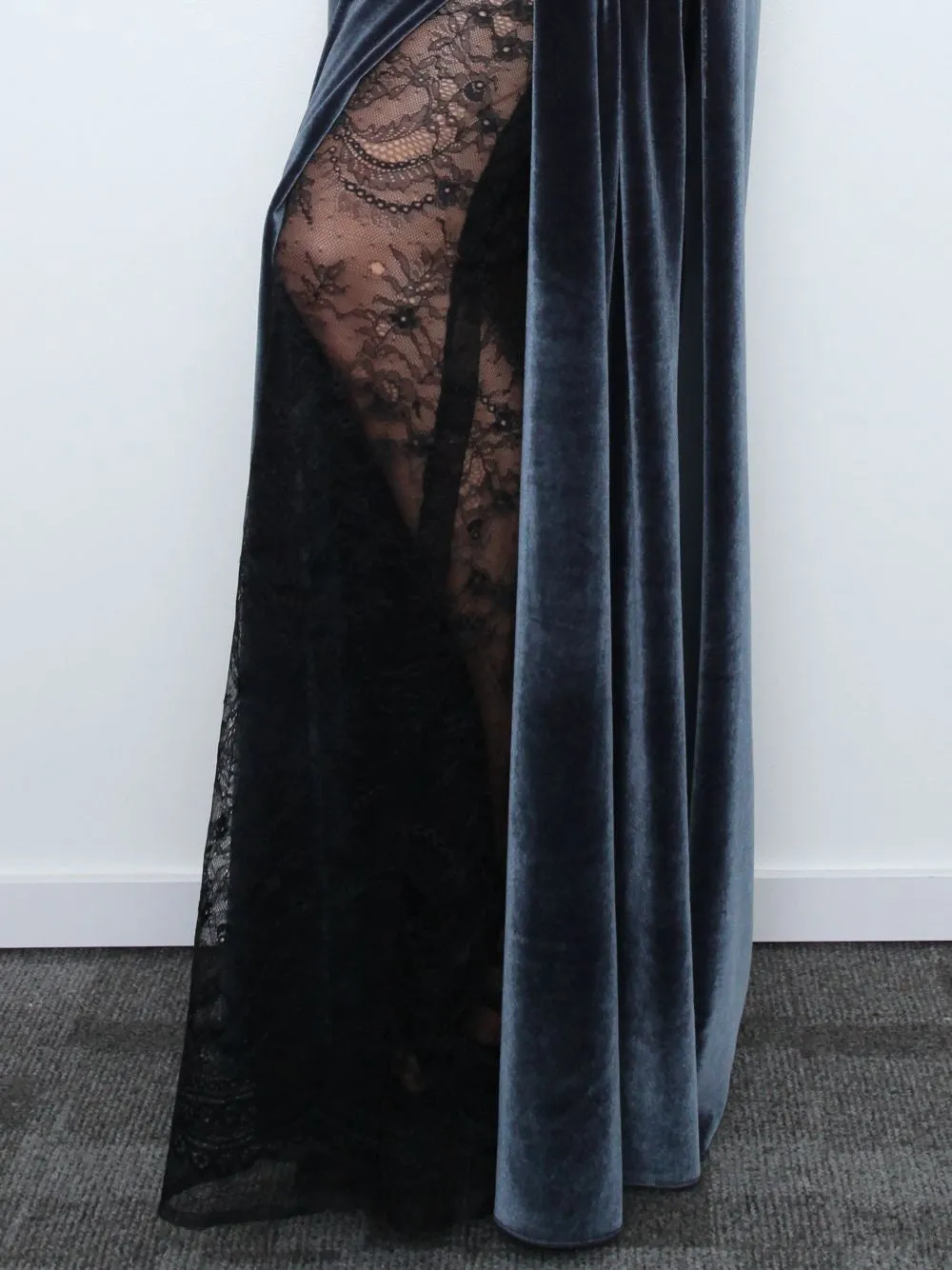 Embellished Lace And Velvet Gown