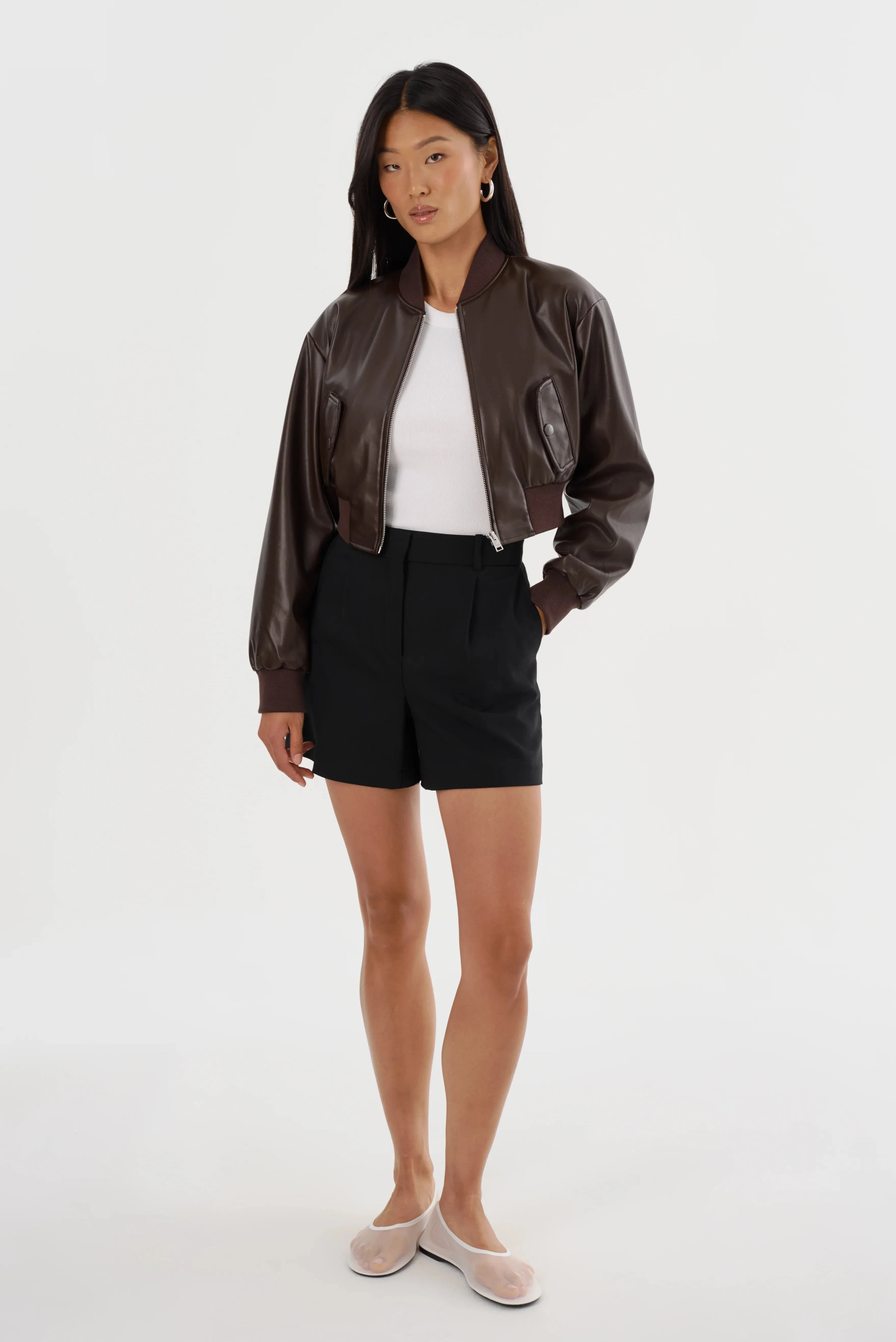 EVELIN | FAUX LEATHER CROPPED BOMBER
