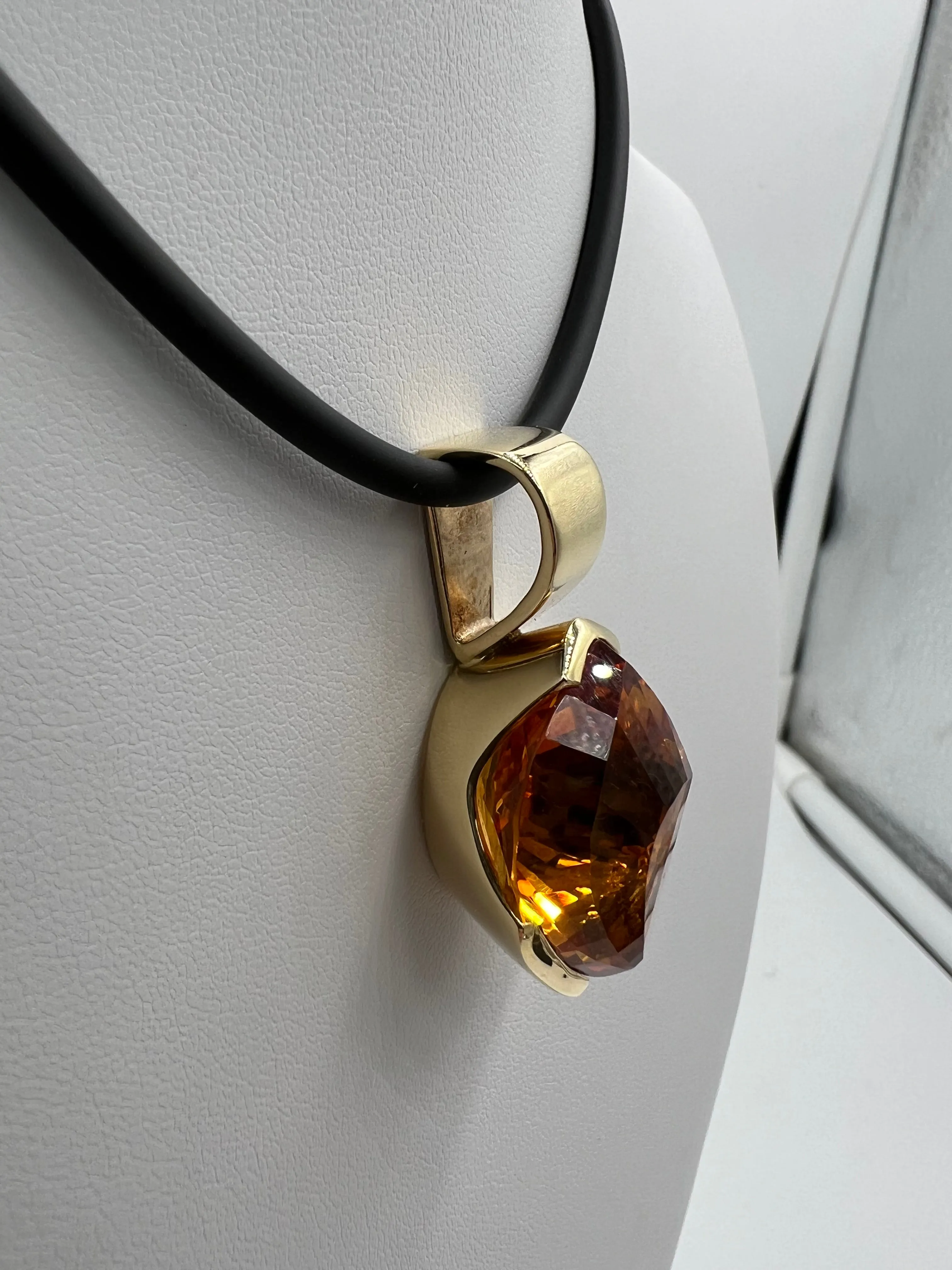 Fancy Cut Citrine Yellow Gold Pendant Necklace