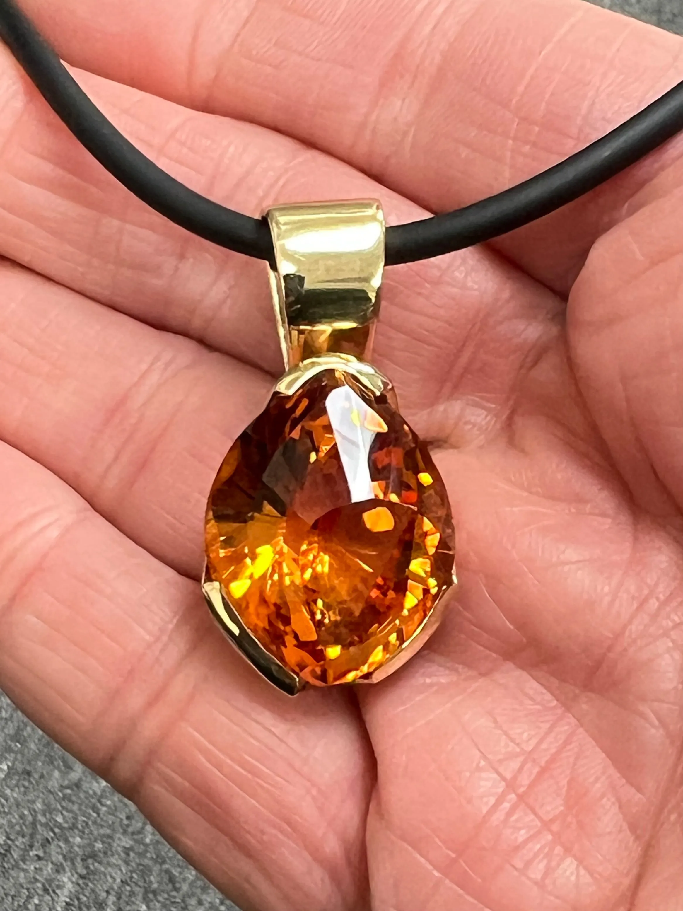 Fancy Cut Citrine Yellow Gold Pendant Necklace