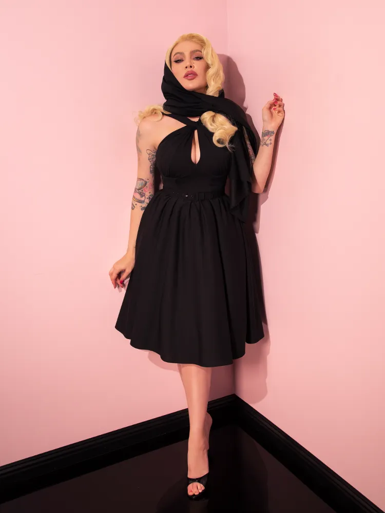 Golden Era Swing Dress and Scarf in Black - Vixen by Micheline Pitt