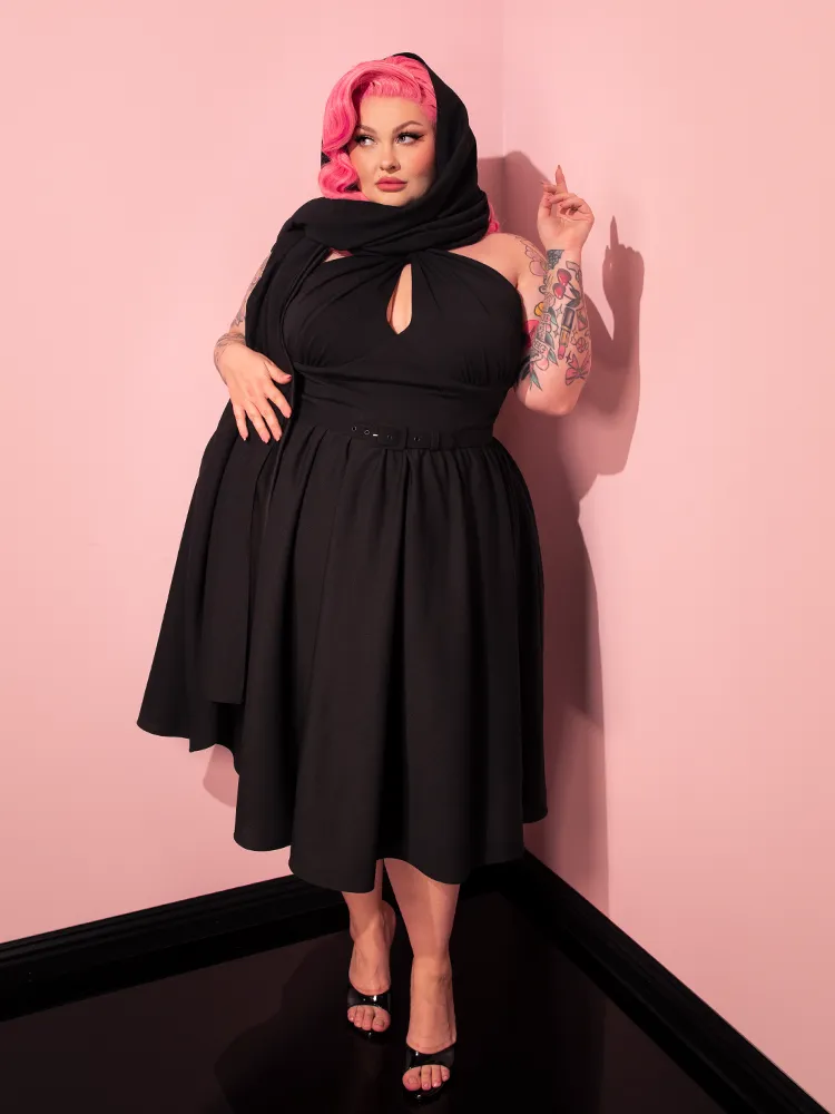 Golden Era Swing Dress and Scarf in Black - Vixen by Micheline Pitt