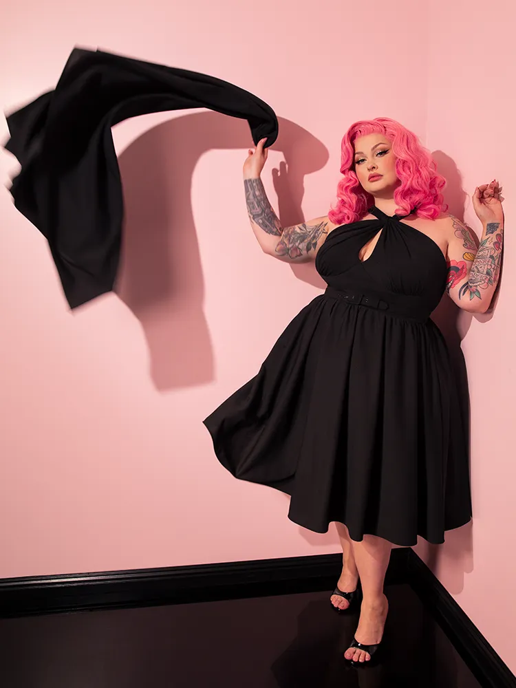 Golden Era Swing Dress and Scarf in Black - Vixen by Micheline Pitt