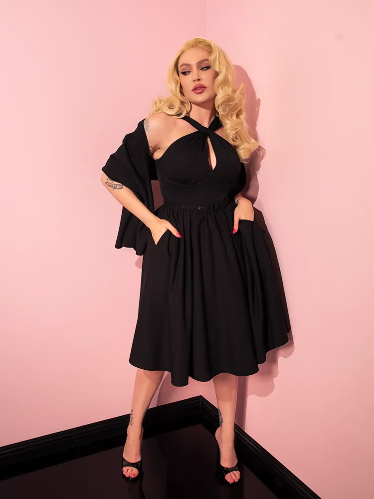 Golden Era Swing Dress and Scarf in Black - Vixen by Micheline Pitt