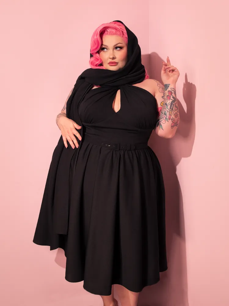 Golden Era Swing Dress and Scarf in Black - Vixen by Micheline Pitt