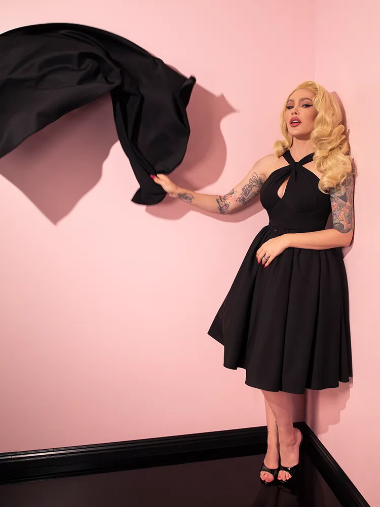Golden Era Swing Dress and Scarf in Black - Vixen by Micheline Pitt
