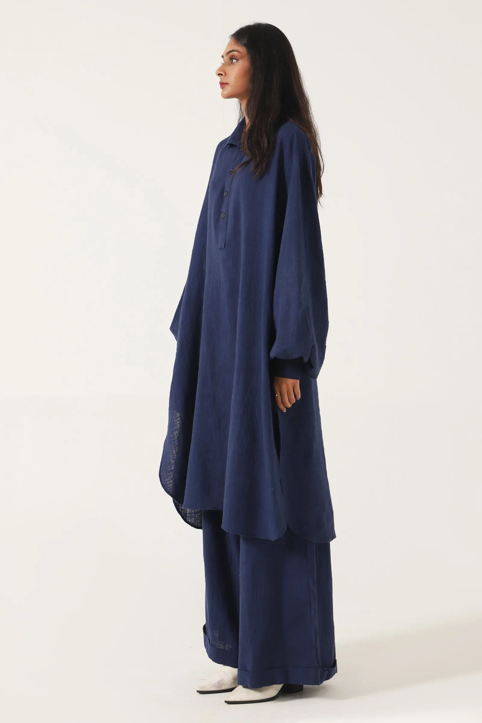 HANDWOVEN NAVY BLUE KAMEEZ (LONG SHIRT)