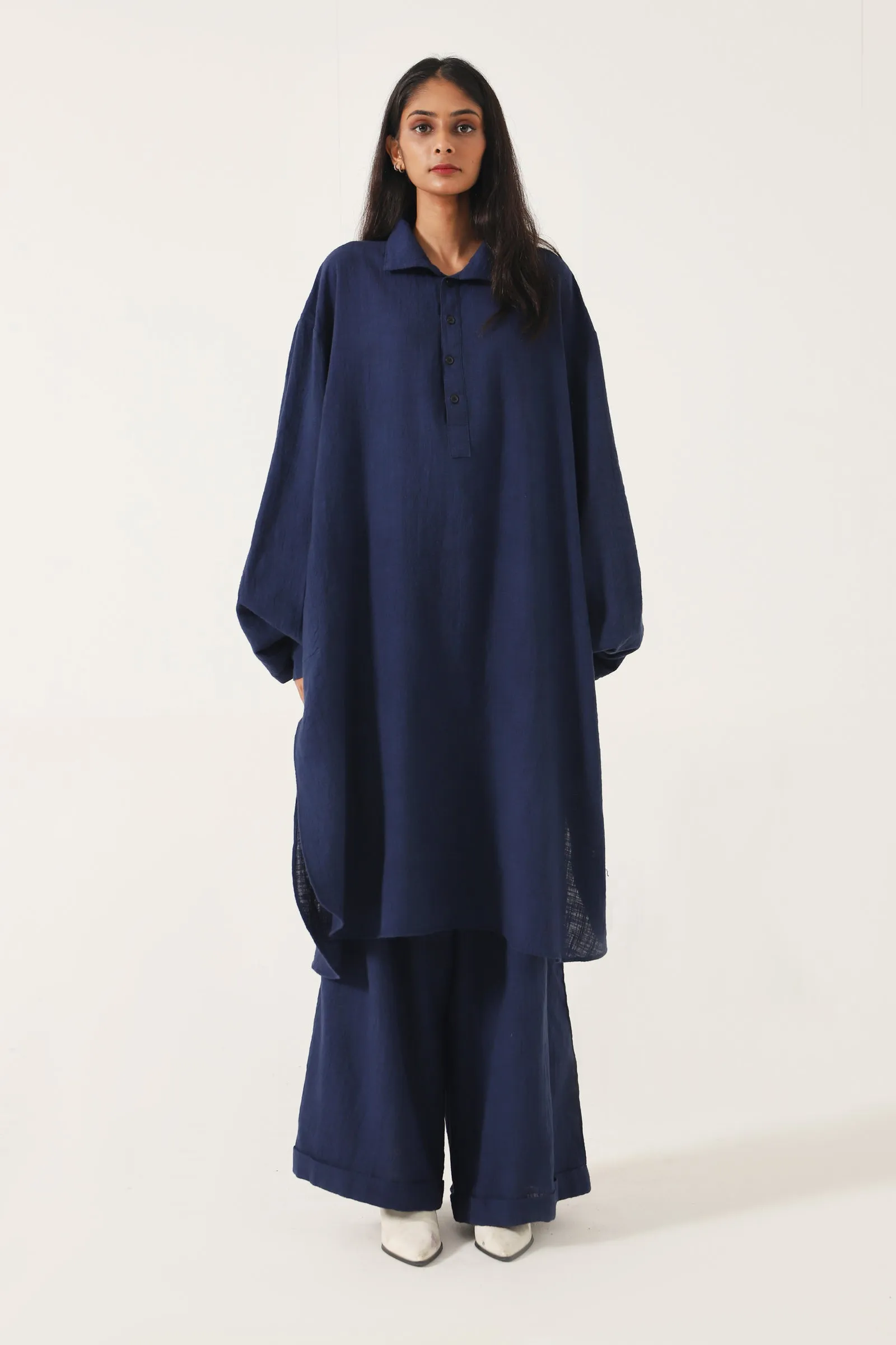 HANDWOVEN NAVY BLUE KAMEEZ (LONG SHIRT)