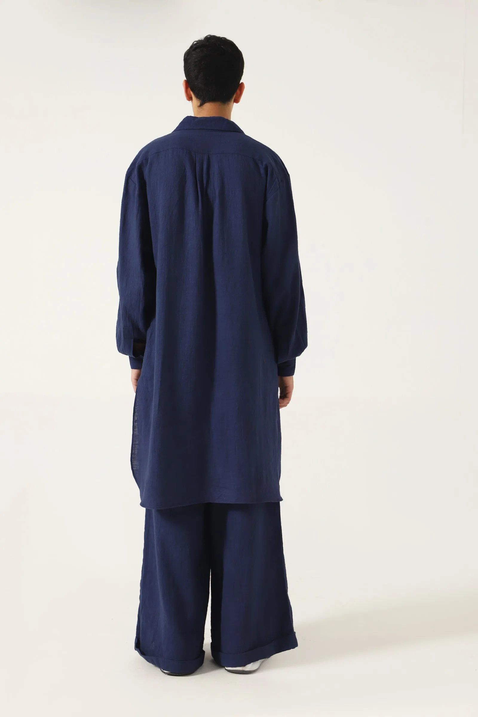 HANDWOVEN NAVY BLUE KAMEEZ (LONG SHIRT)