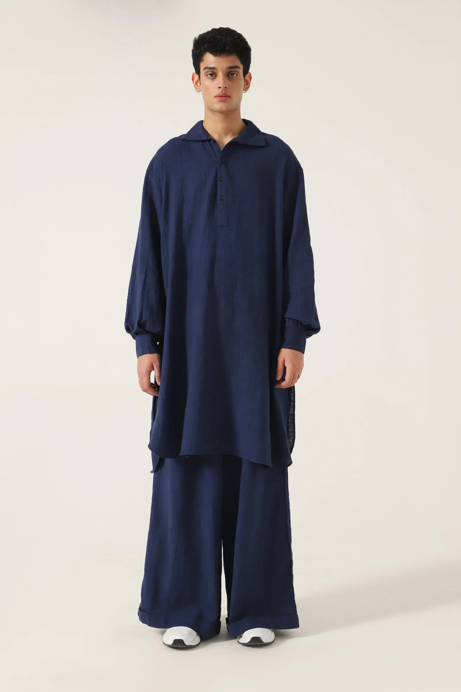 HANDWOVEN NAVY BLUE KAMEEZ (LONG SHIRT)