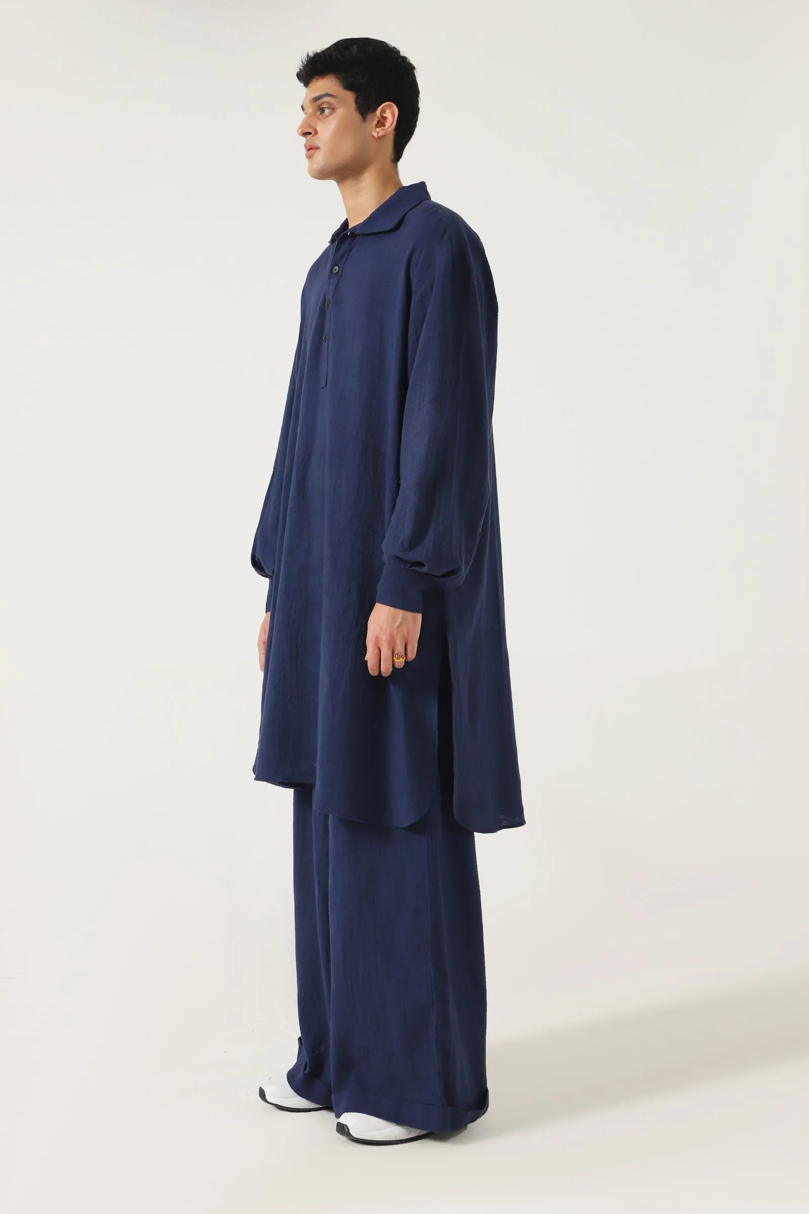 HANDWOVEN NAVY BLUE KAMEEZ (LONG SHIRT)