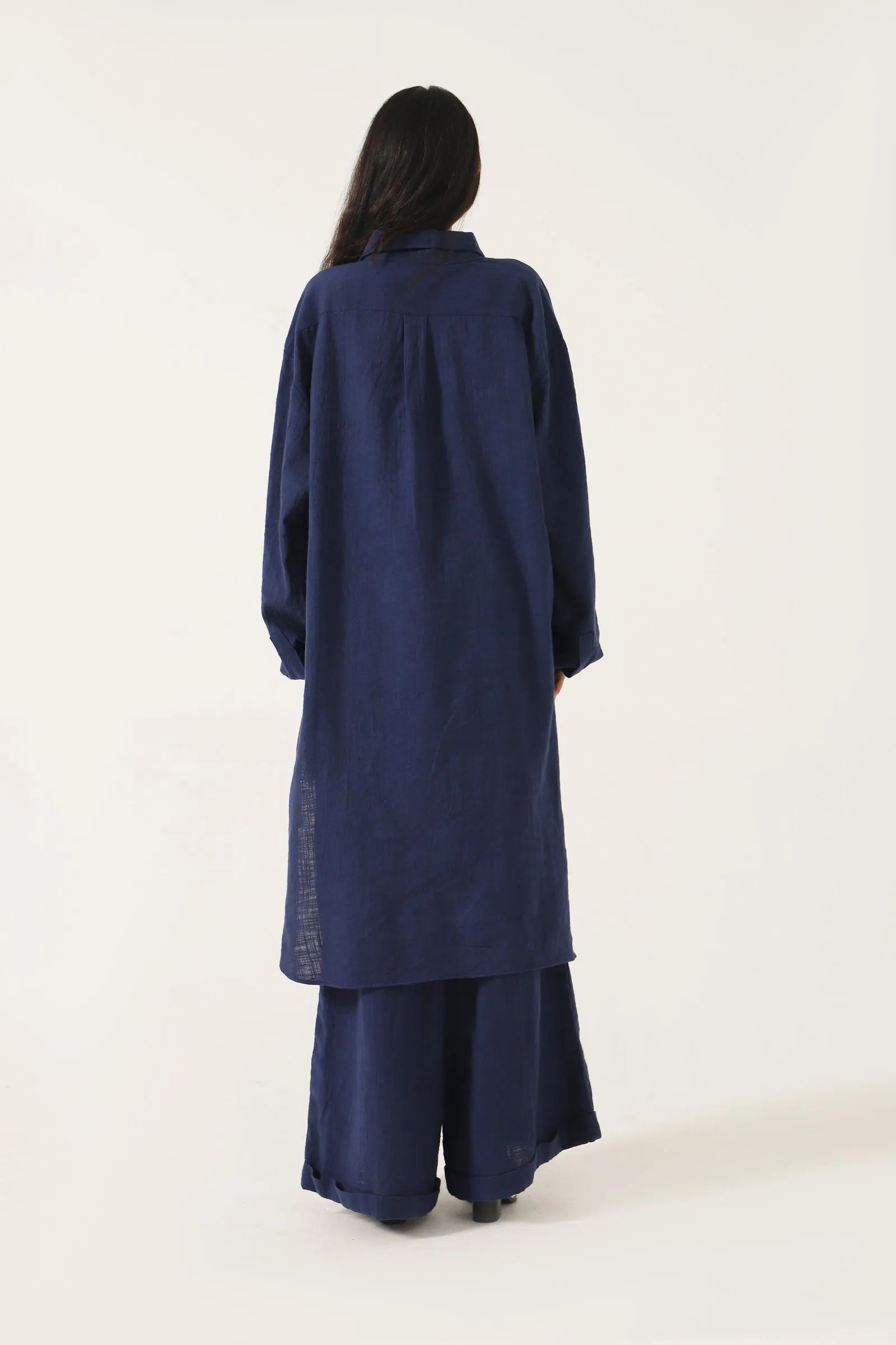 HANDWOVEN NAVY BLUE KAMEEZ (LONG SHIRT)