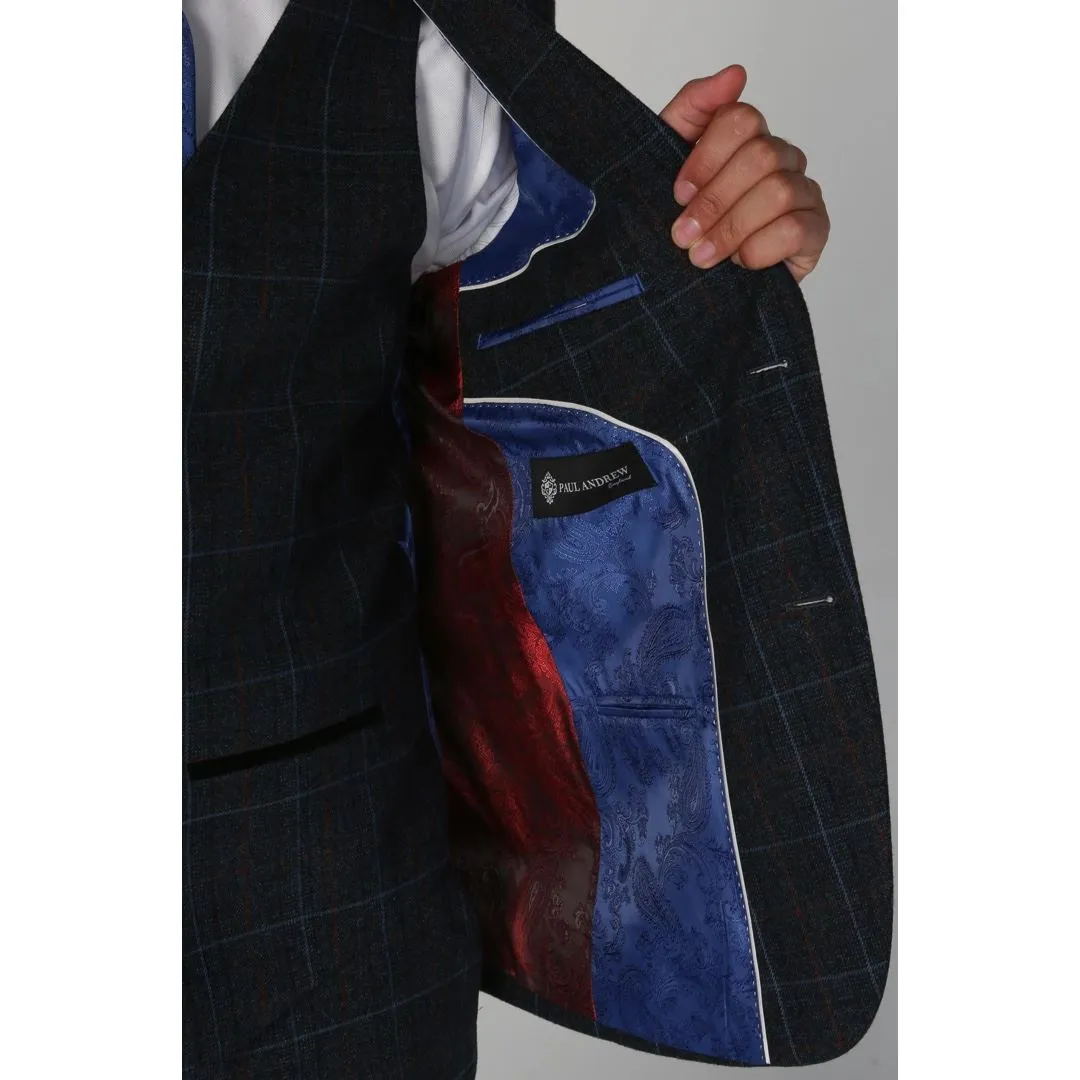 Harvey - Men's Navy Check Blazer Wedding Prom