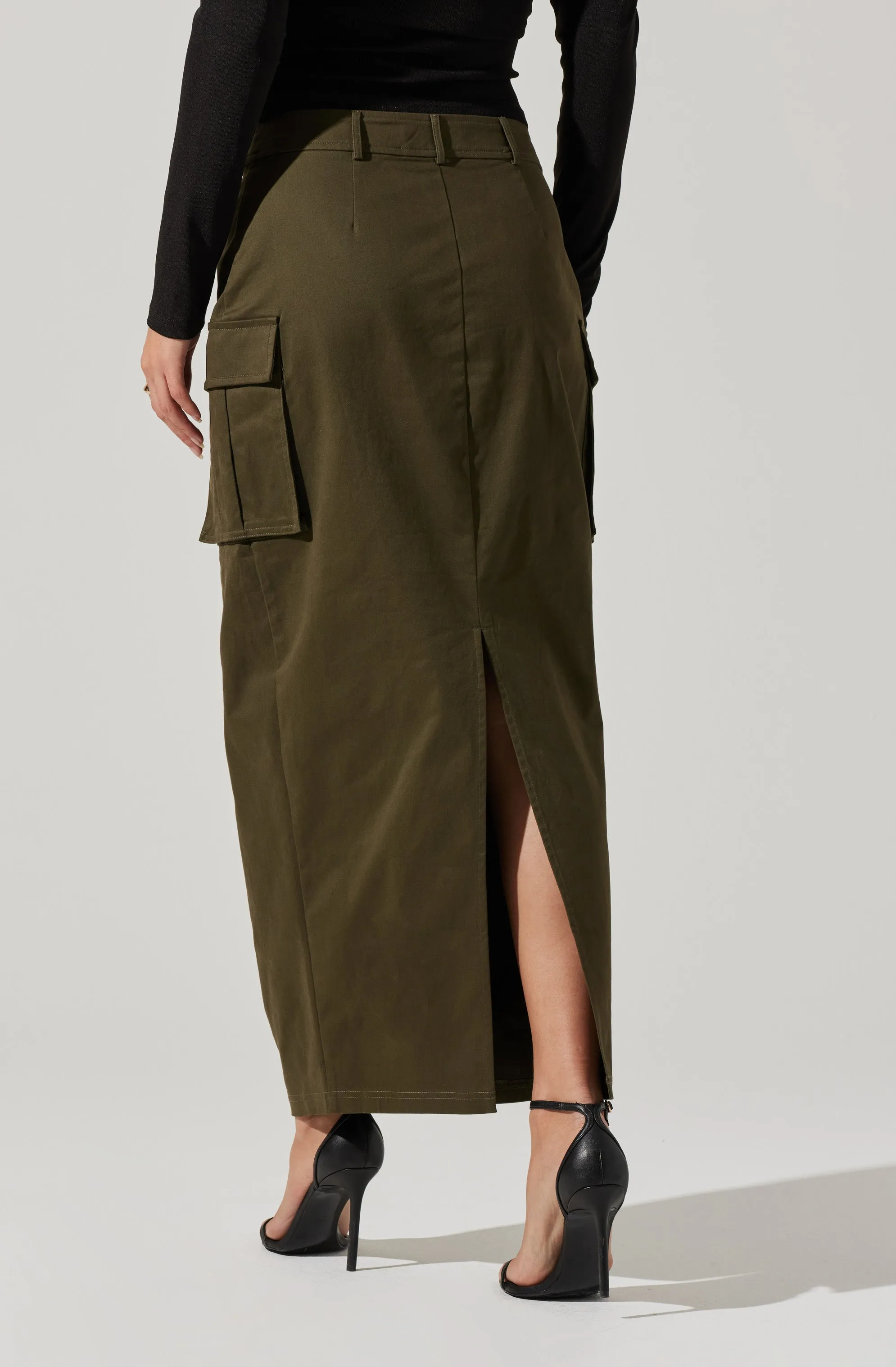 High Rise Cargo Maxi Skirt