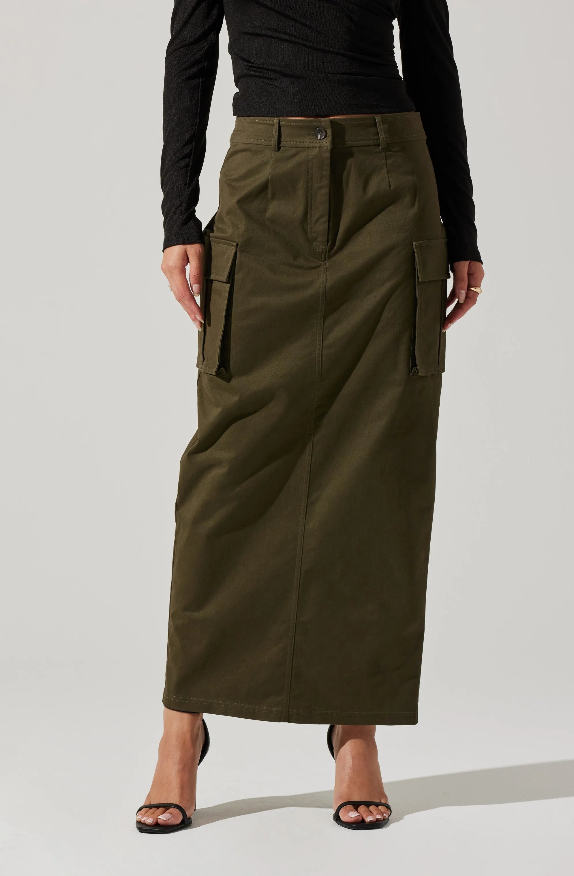 High Rise Cargo Maxi Skirt