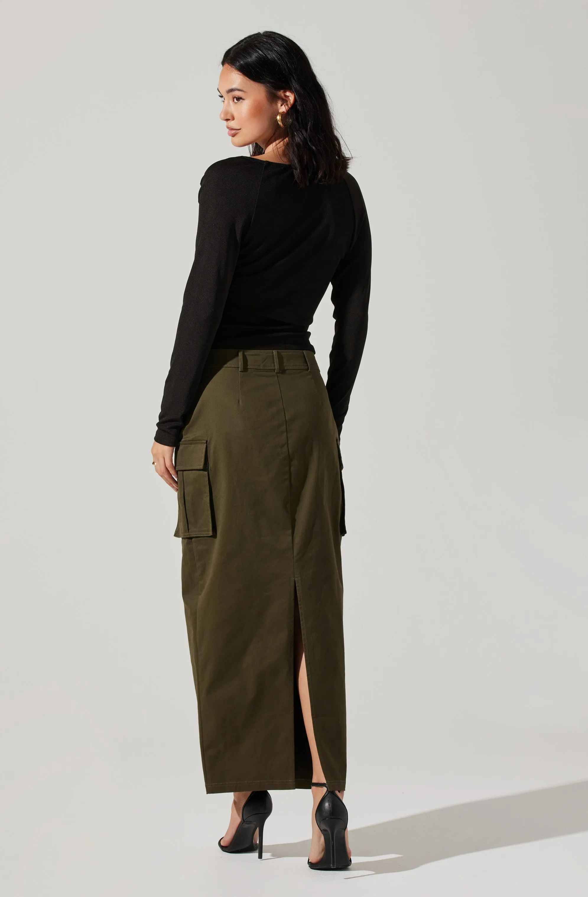 High Rise Cargo Maxi Skirt