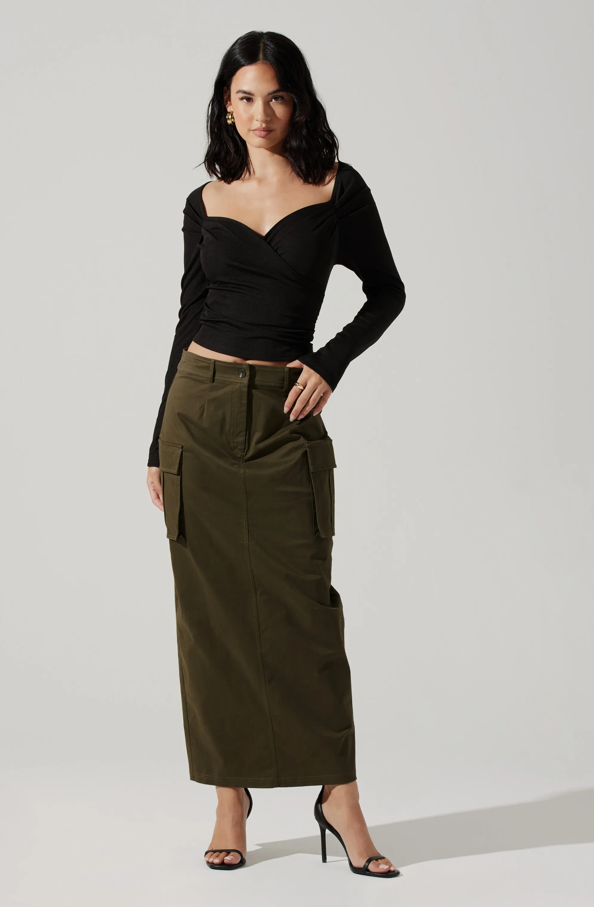 High Rise Cargo Maxi Skirt