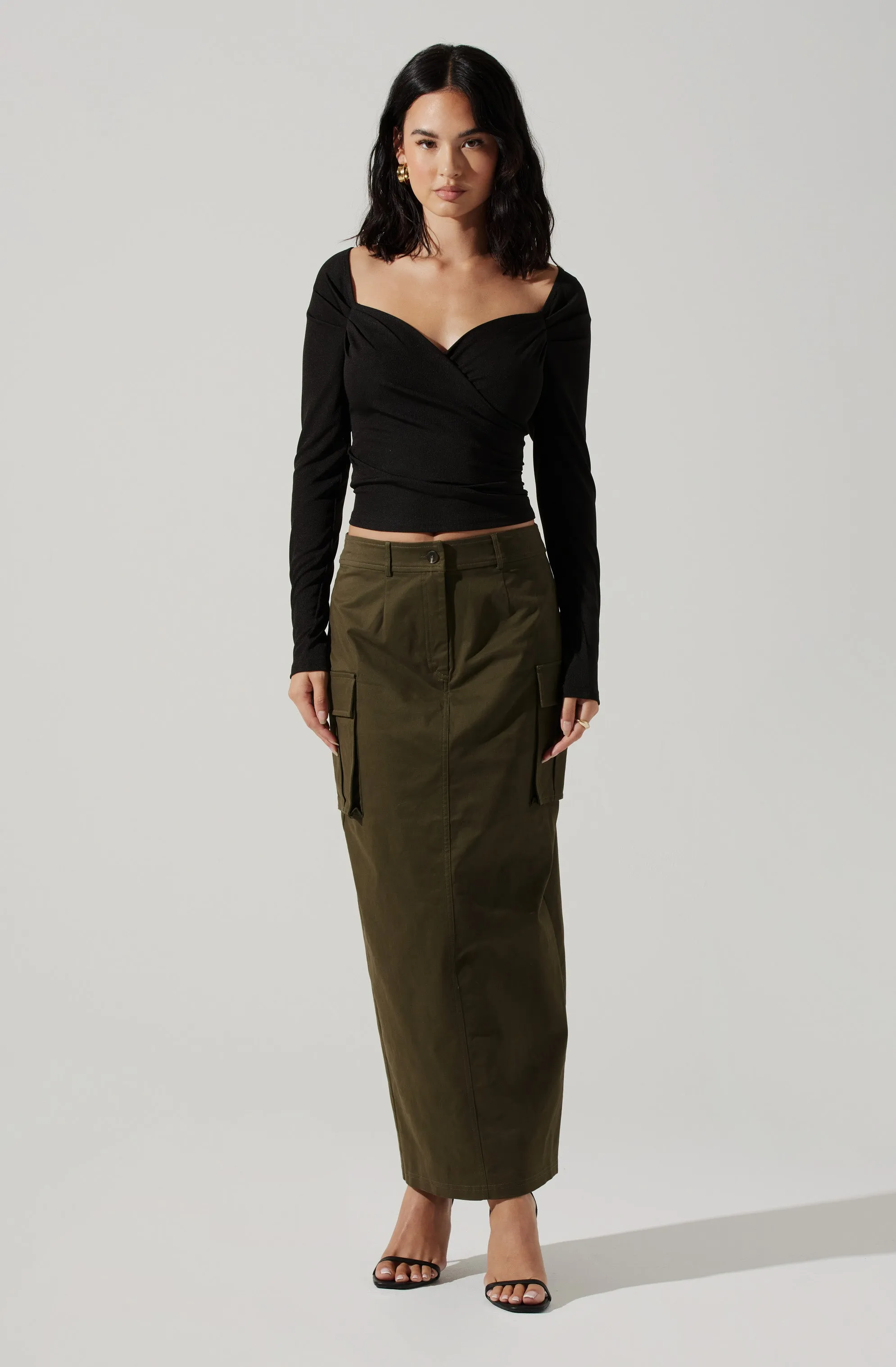 High Rise Cargo Maxi Skirt
