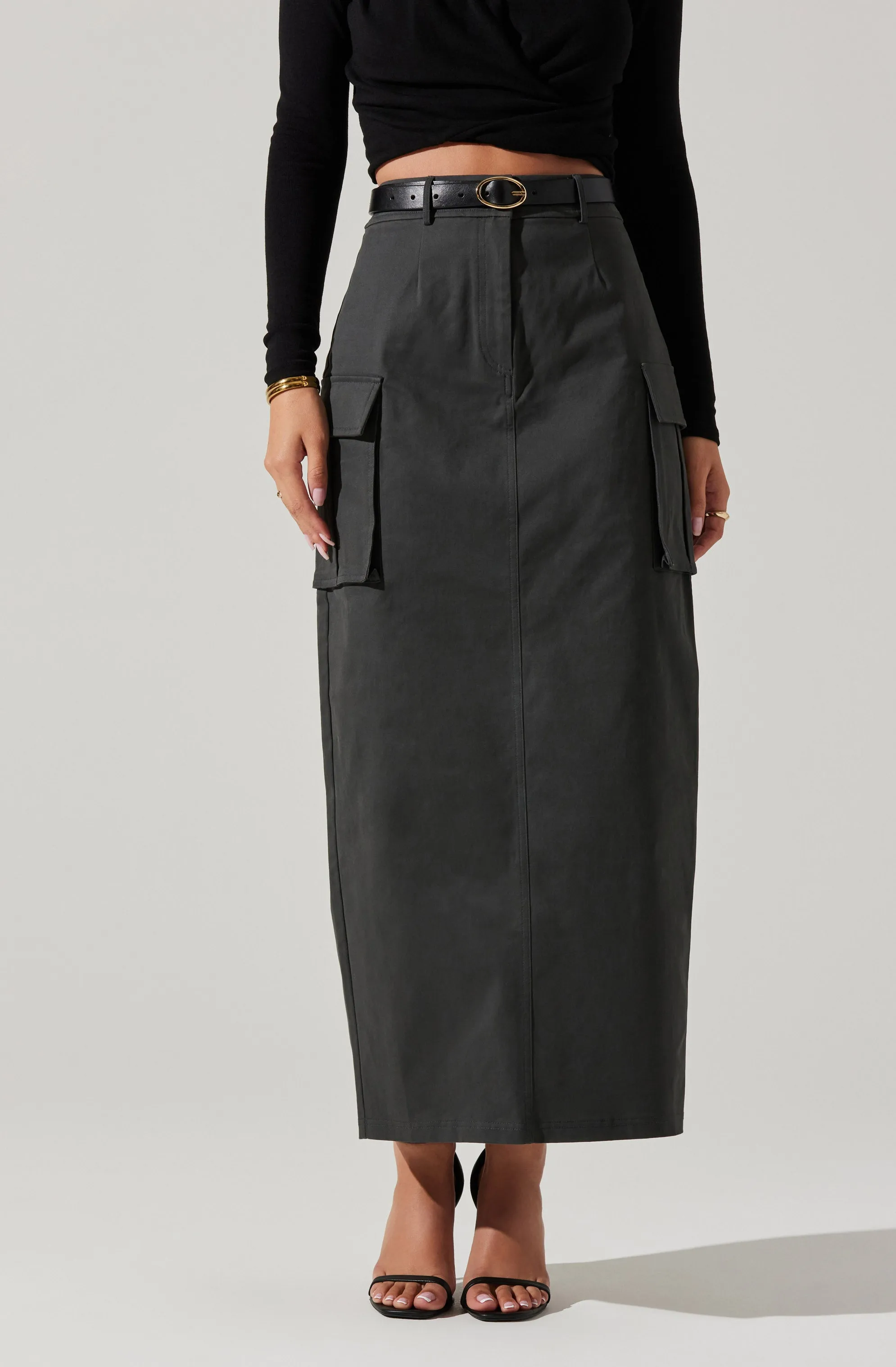 High Rise Cargo Maxi Skirt