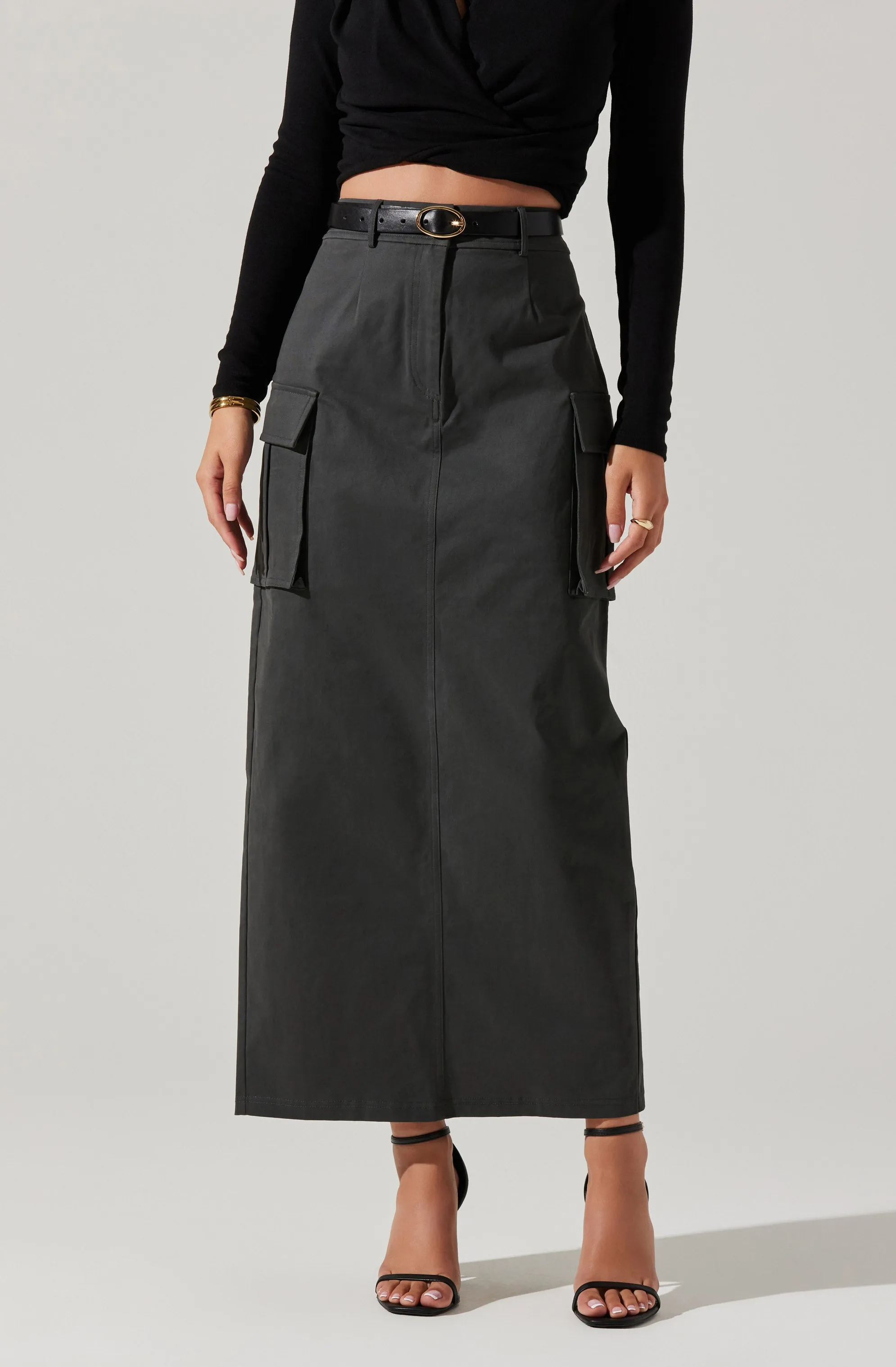 High Rise Cargo Maxi Skirt