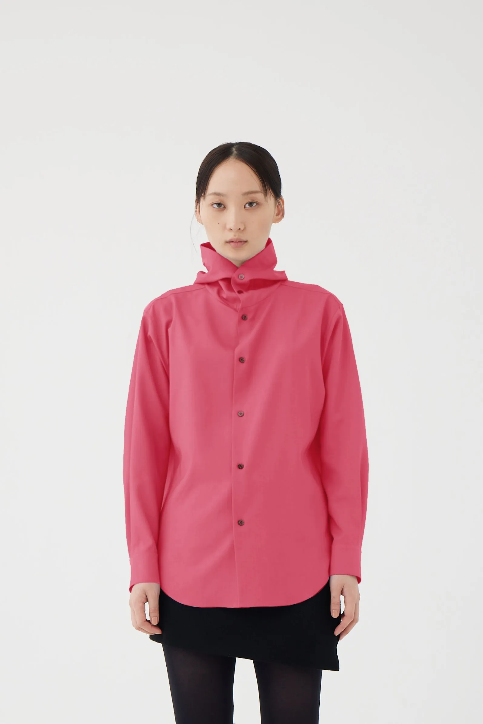 Hooded Wool Shirt in Fuchsia