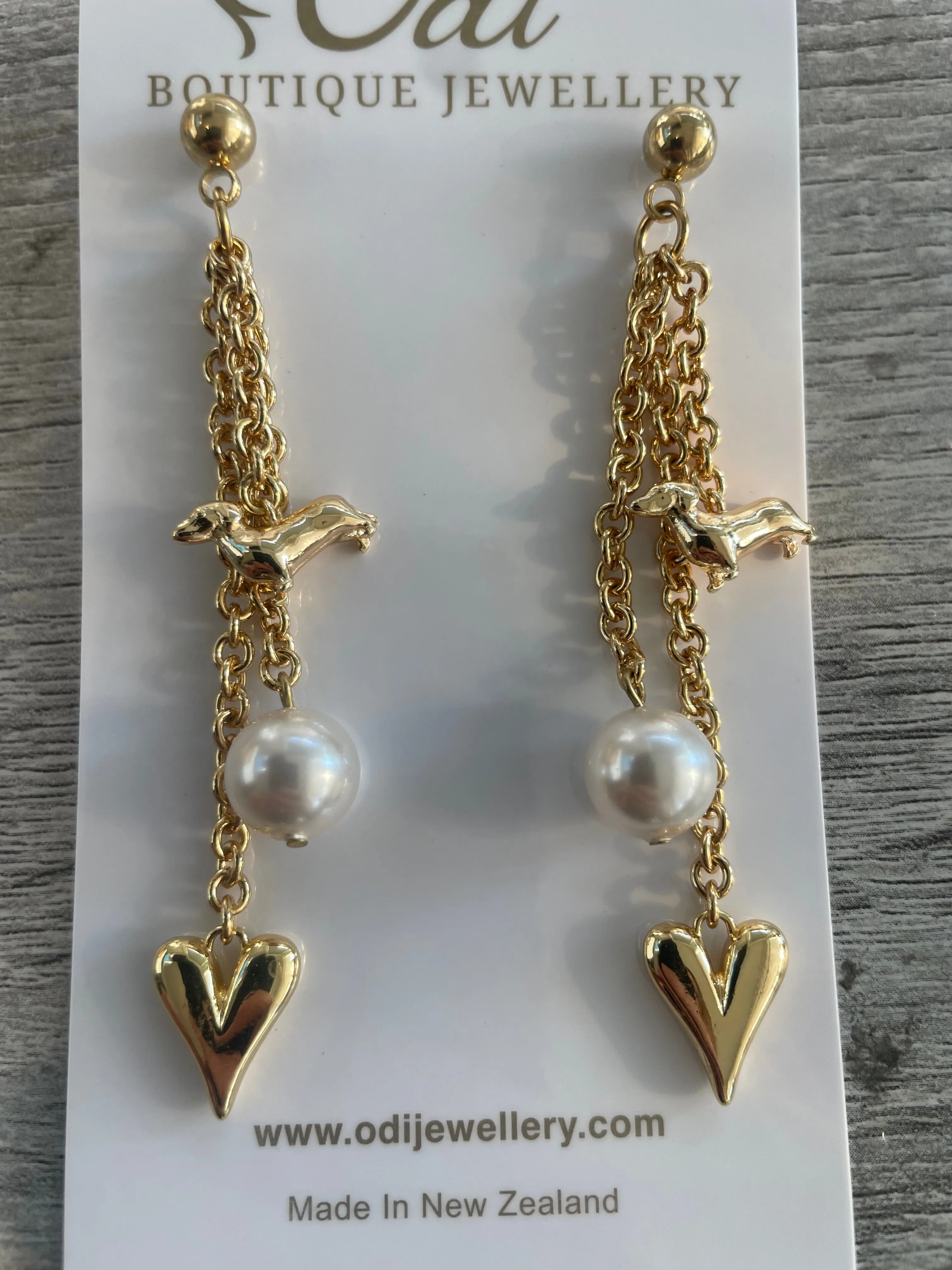 I love Dachshunds Earrings- Gold