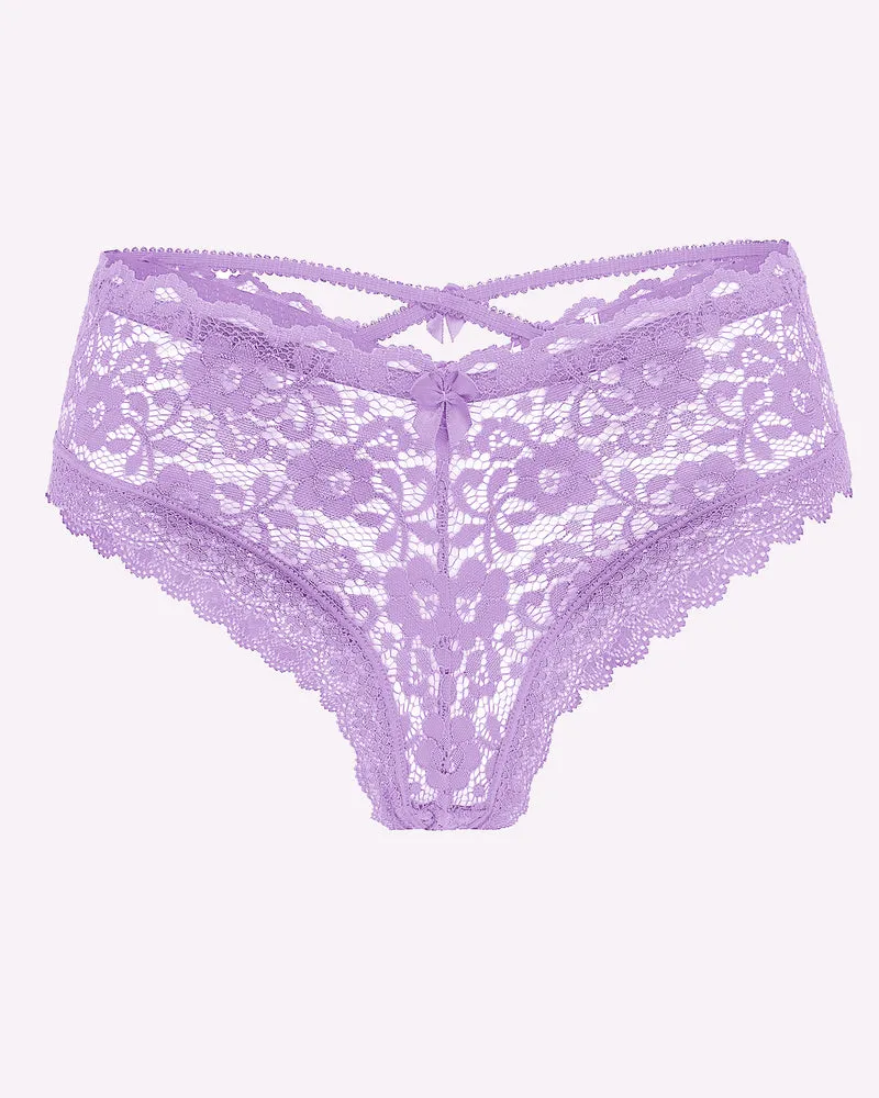 Lace Criss Cross Back Floral Hipster Panties