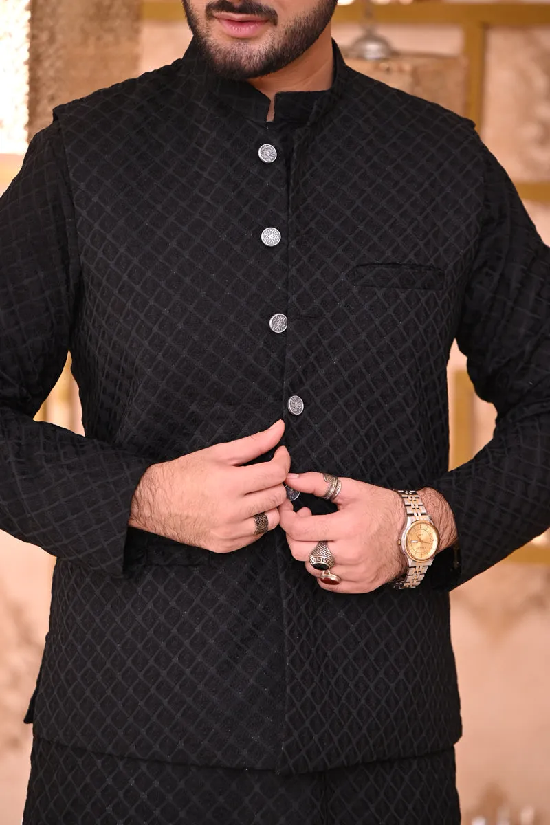 Black Mens Embroidered Waistcoat - Elegant and Stylish