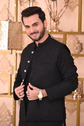 Black Mens Embroidered Waistcoat - Elegant and Stylish