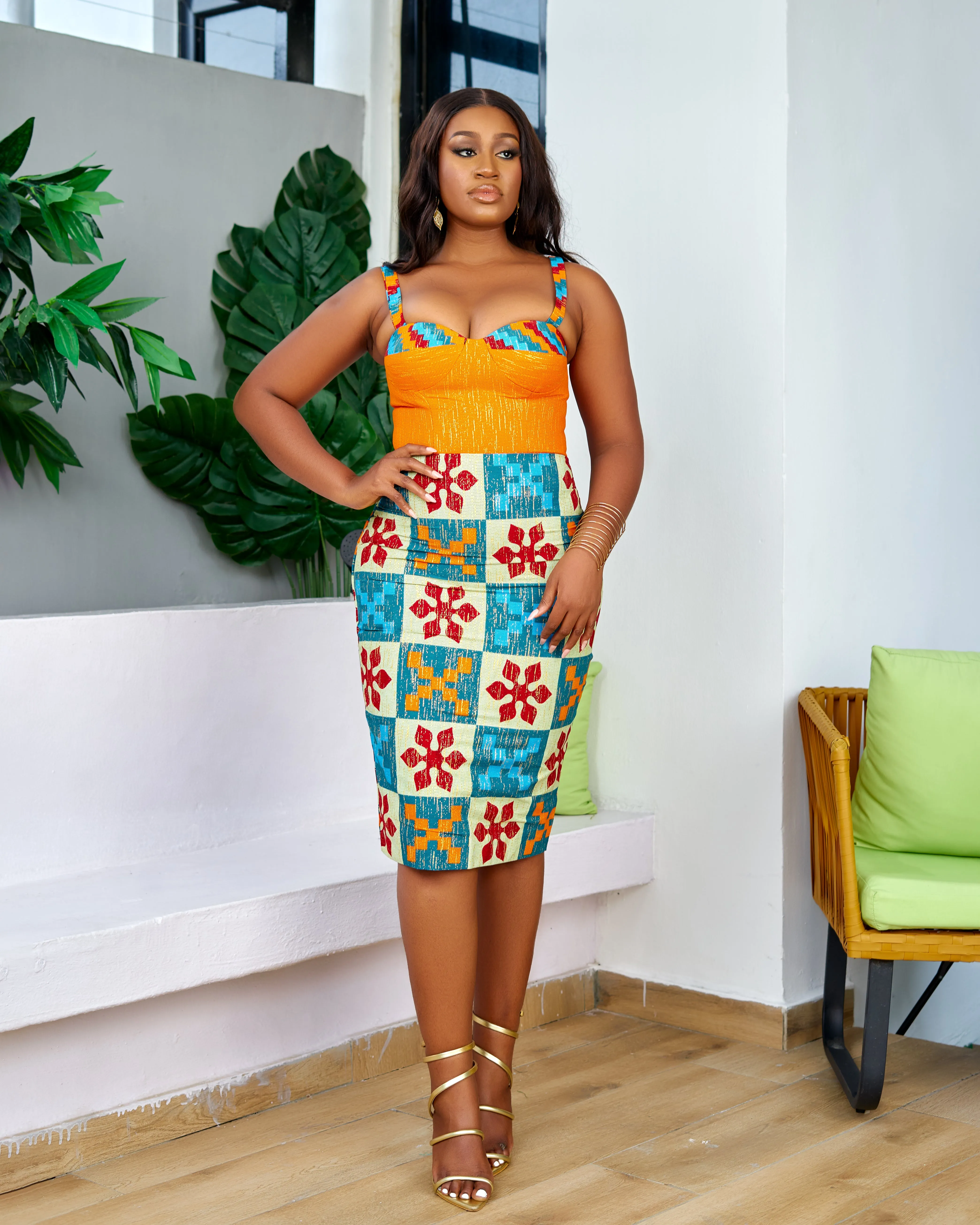 New in African Print Kente Corset Midi Dress - Afuada