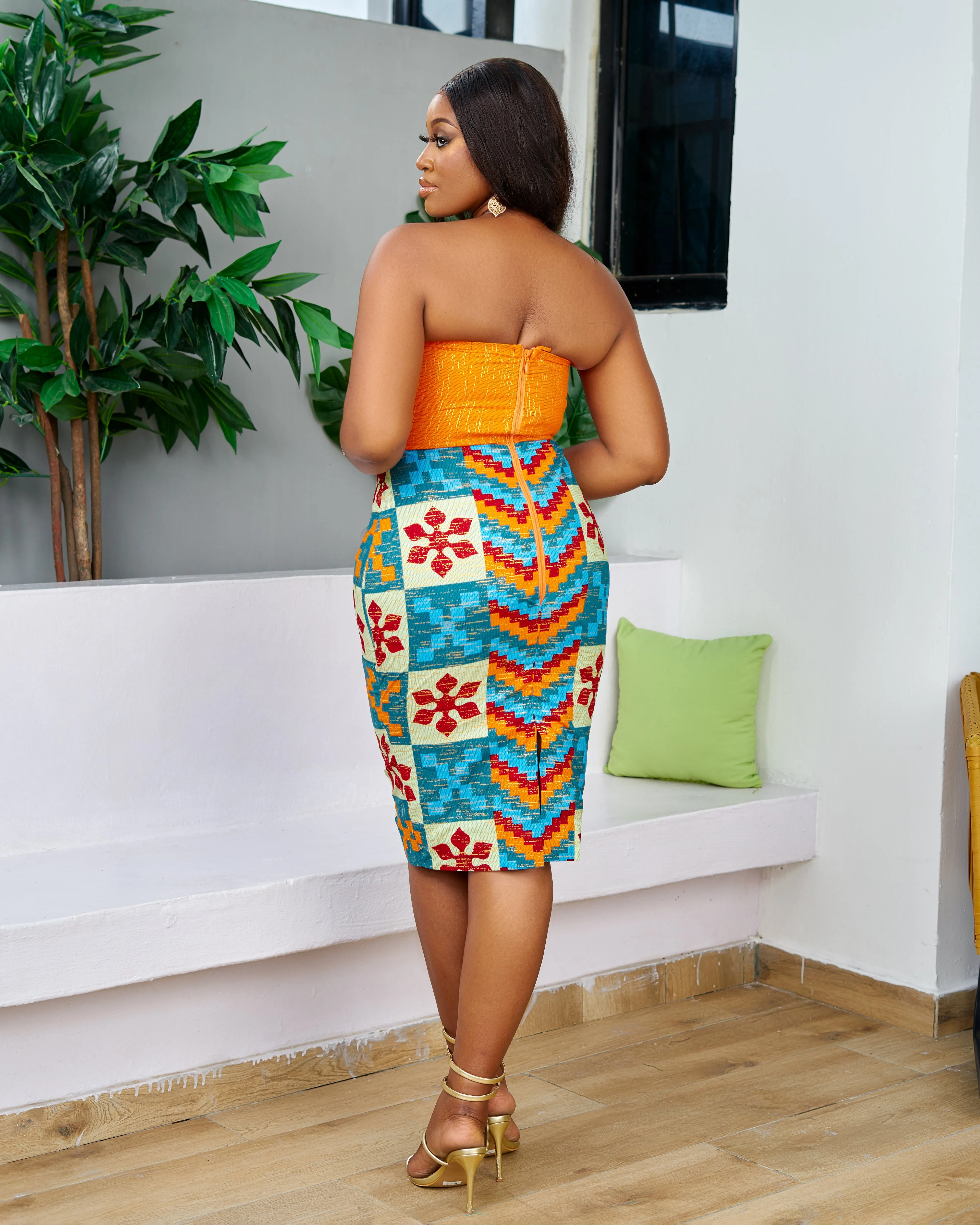 New in African Print Kente Corset Midi Dress - Afuada