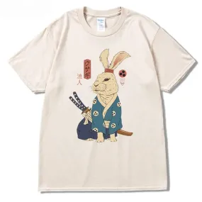 Ninja Rabbit T Shirt Casual Short Sleeve Japanese Summer Tee